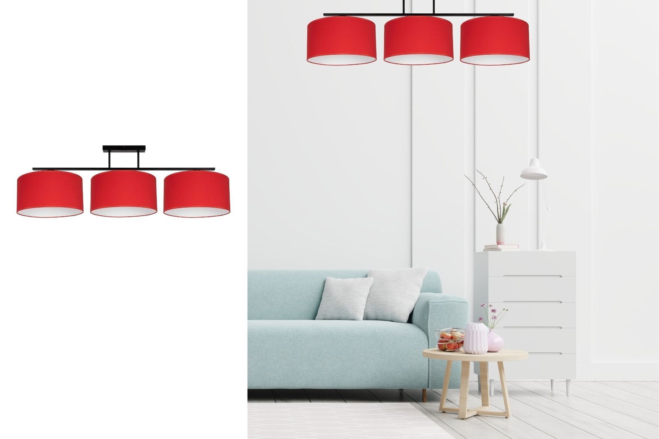 Gemütliche Deckenleuchte Stoff Schwarz Rot E27 100 cm Lampe