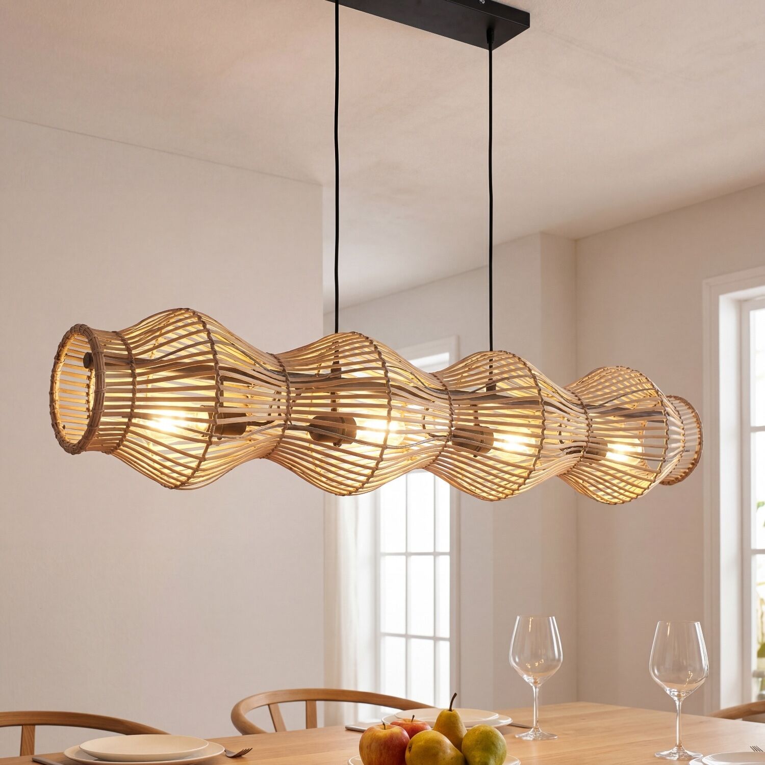 Pendelleuchte Bambus Natur E27 4-flammig 107 cm lang