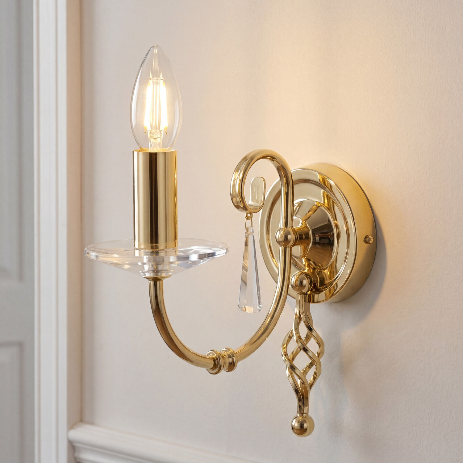 wandlampe, wandbeleuchtung, messing, glaskristall, applikation