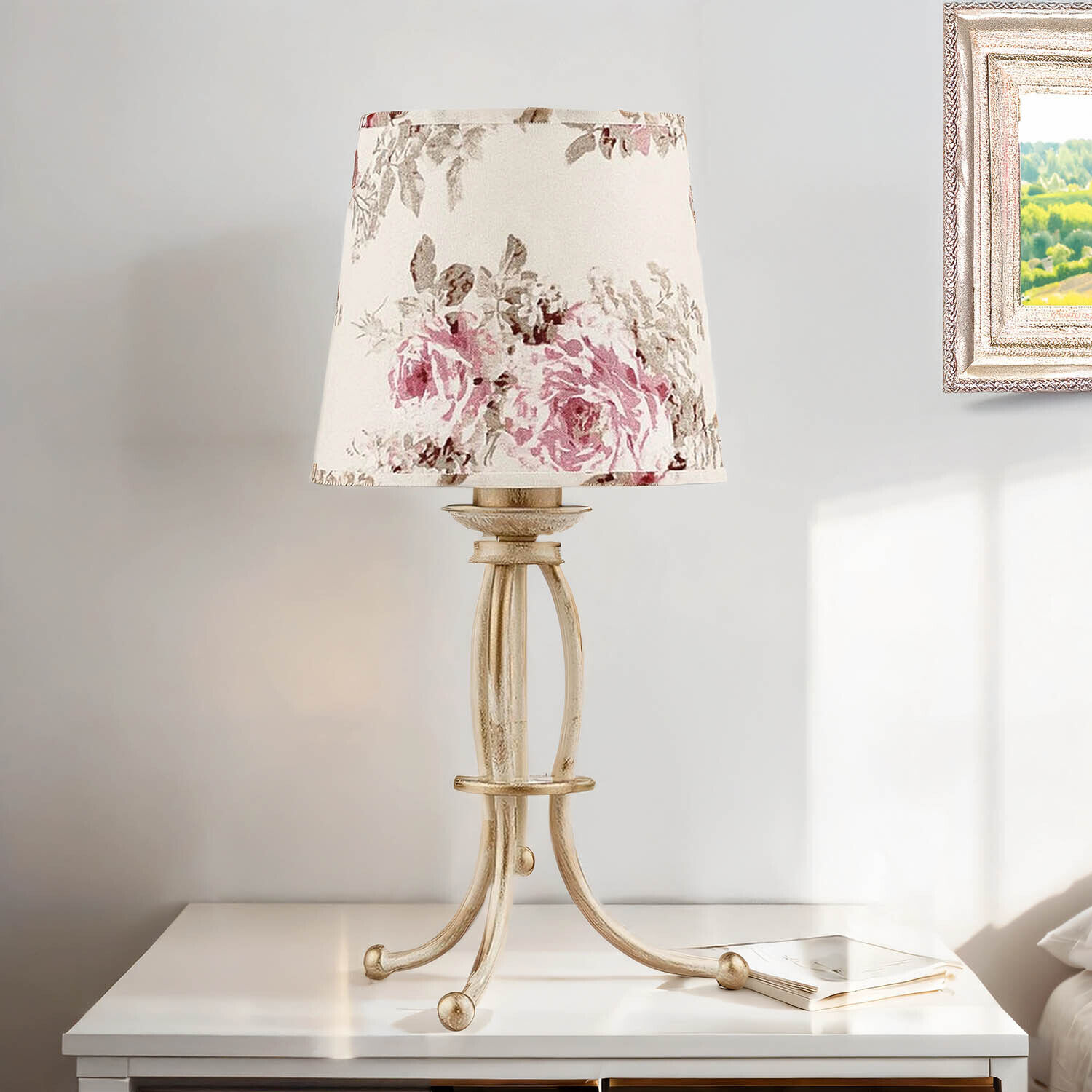 Tischleuchte CRINE Shabby Chic 42cm Blumen Lampe