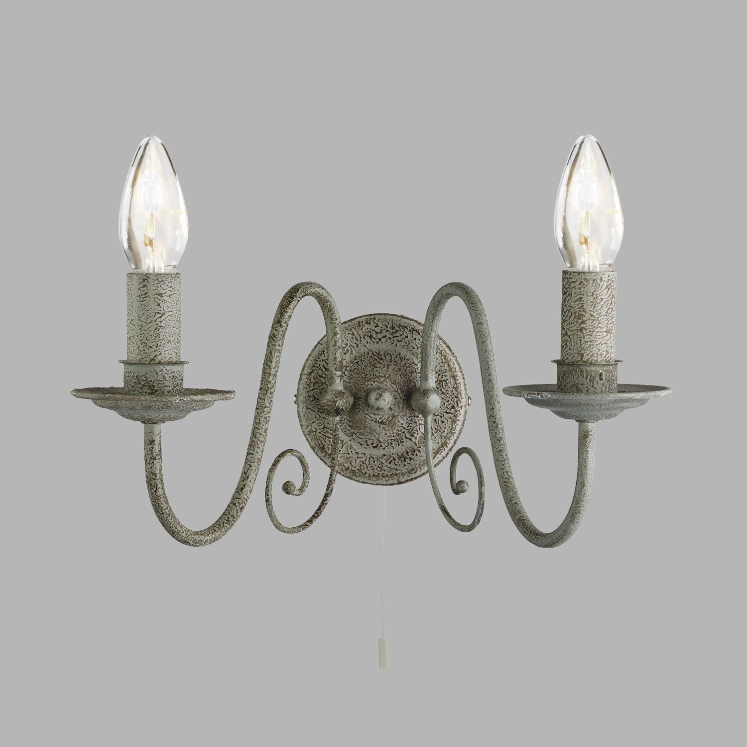 Filigrane Wandleuchte mit Schalter Grau 2x E14 Metall Leuchter, Lampe, Leuchte