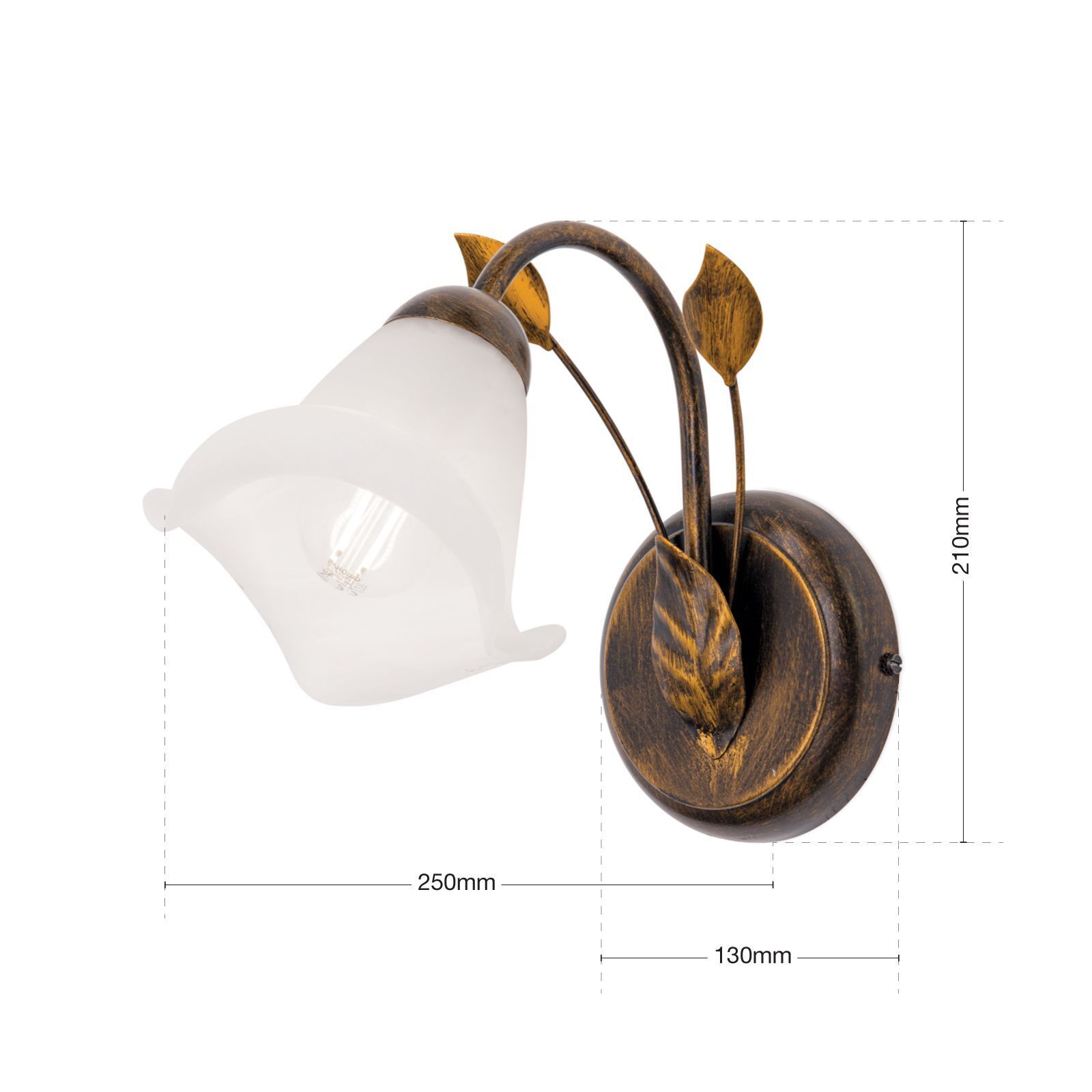 Wandlampe Metall Glas H: 21 cm Shabby Antik Weiß E14 Wandlampe, Bronzefarben, Glaslampe, Wandfassung, Beleuchtung