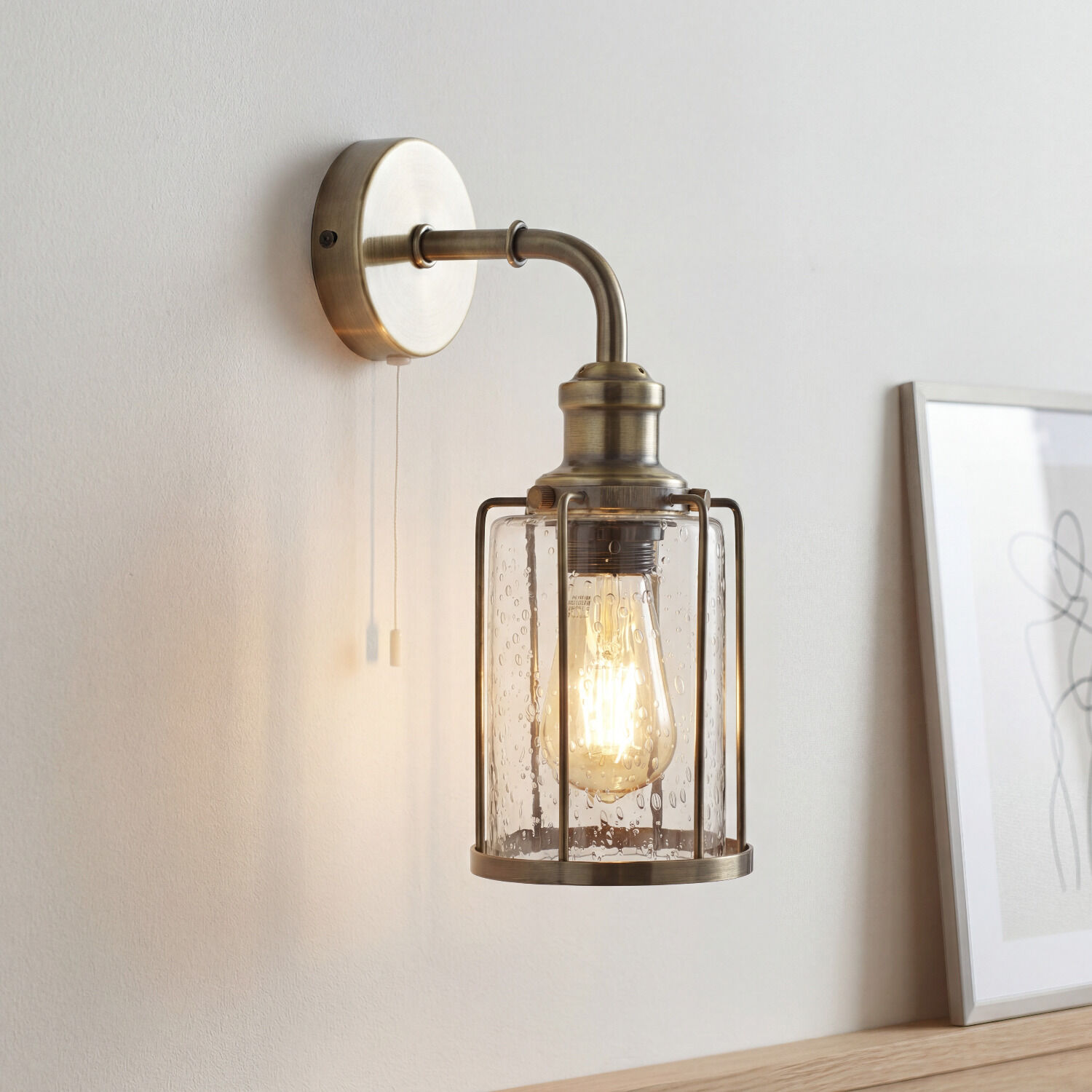 Wandleuchte E27 in Messing Antik Klar Glas Metall Vintage