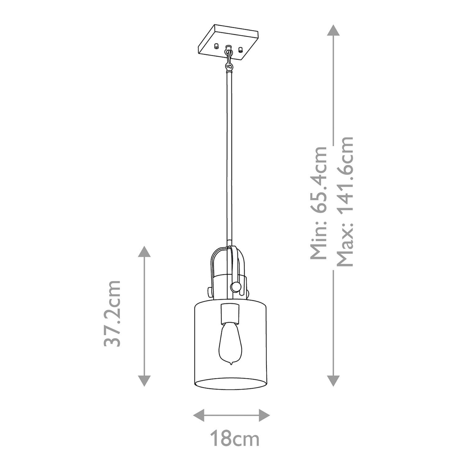 Hängelampe E27 Metall Glas 18 cm breit H: max. 141,6 cm Hängeleuchte, Pendant, E27-Lampe, Kabelschirm, Küchen-/Wohnraumleuchte