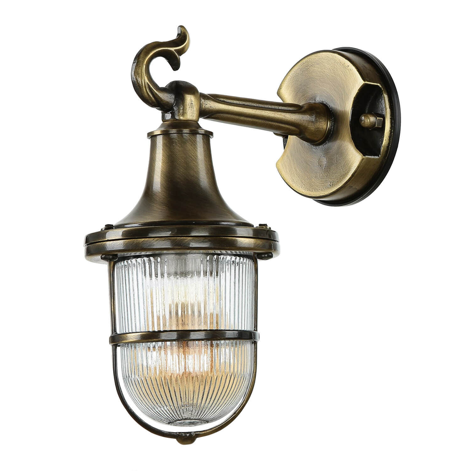 Wandlampe Außen Messing Riffelglas Hof Maritim IP64