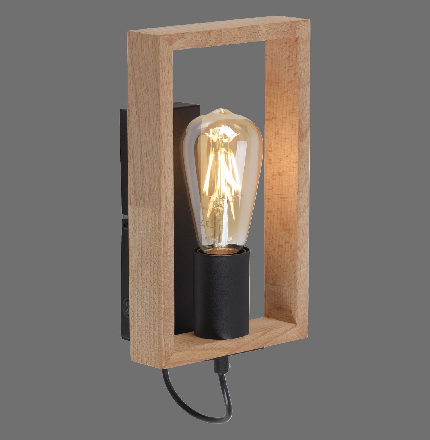 Wandlampe mit Schalter Holz Metall H:25 cm E27 Retro Licht, Beleuchtung, Lampe