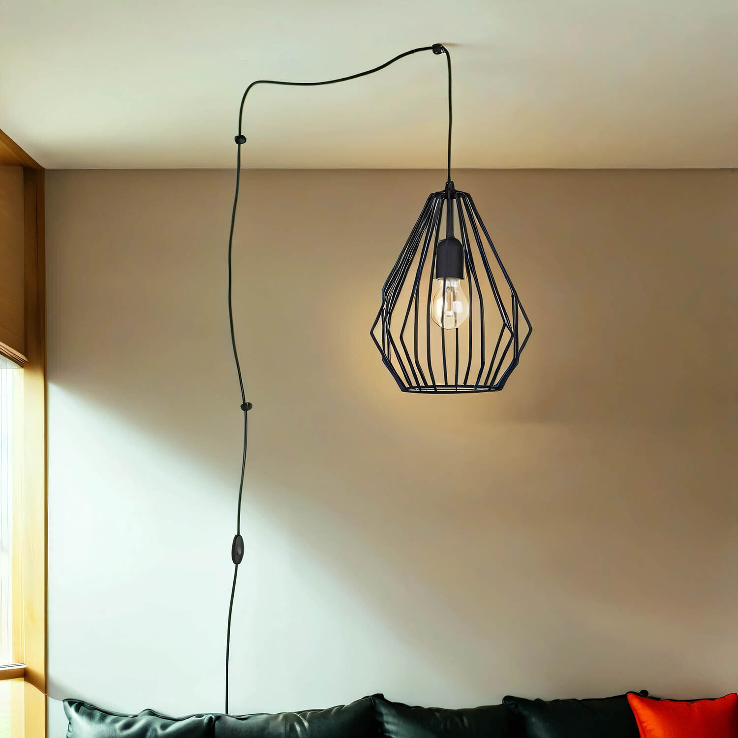 Pendelleuchte mit Stecker Kabel XXL 5,5 m lang flexibel Lampe, Stehlampe