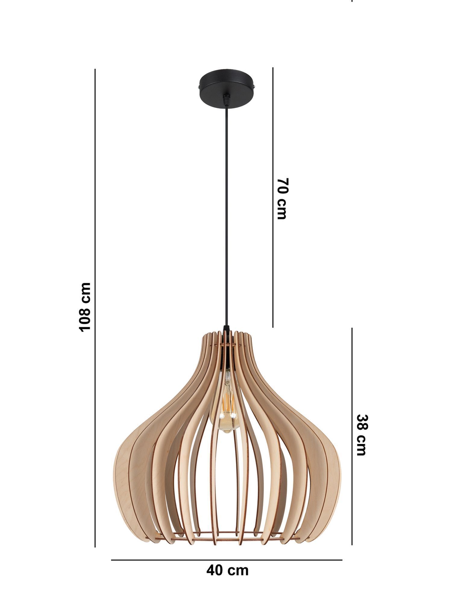 Hängelampe Holz Metall Schwarz E27 Ø40 cm rund wohnlich Lampe, Deckenleuchte, Kronleuchter