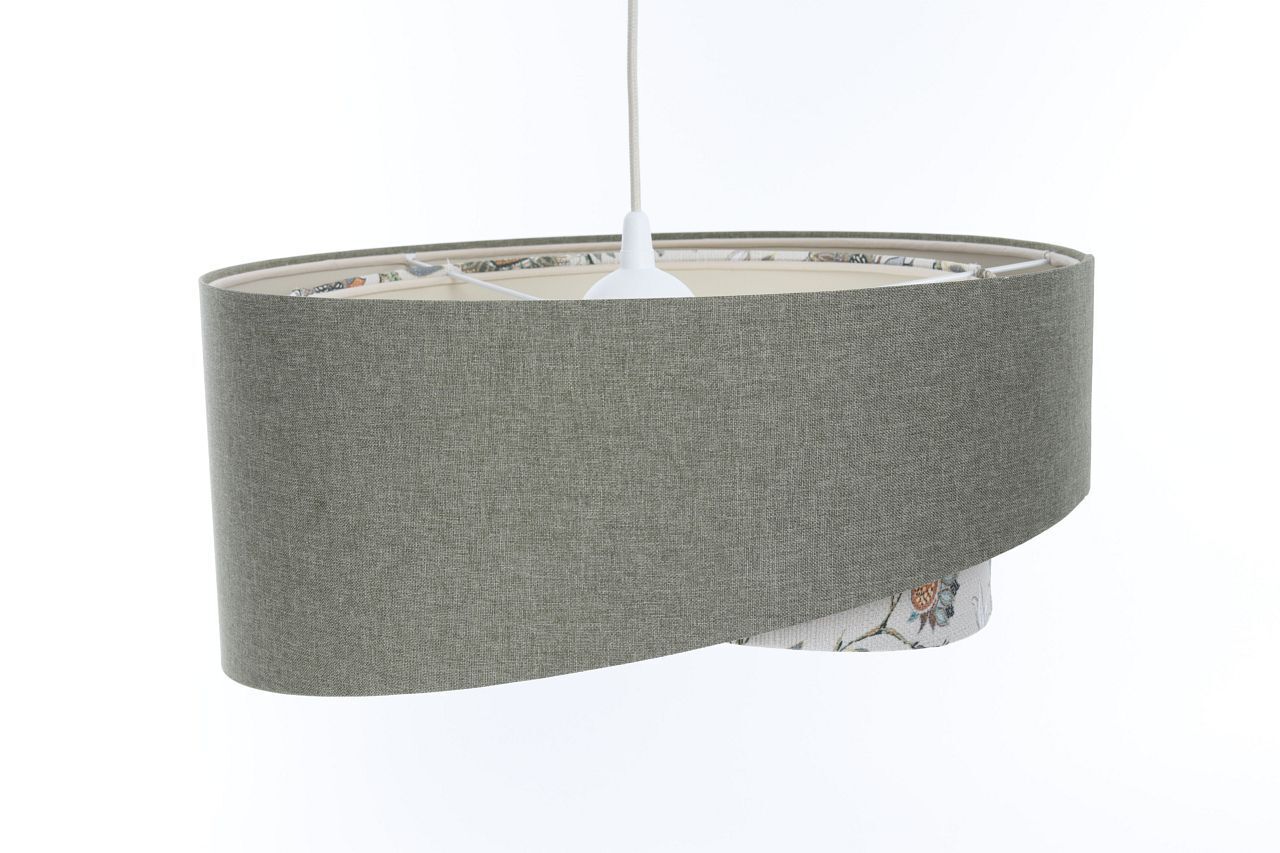 Pendelleuchte E27 rund Ø 45 cm Grün Weiß Floral Stoffschirm