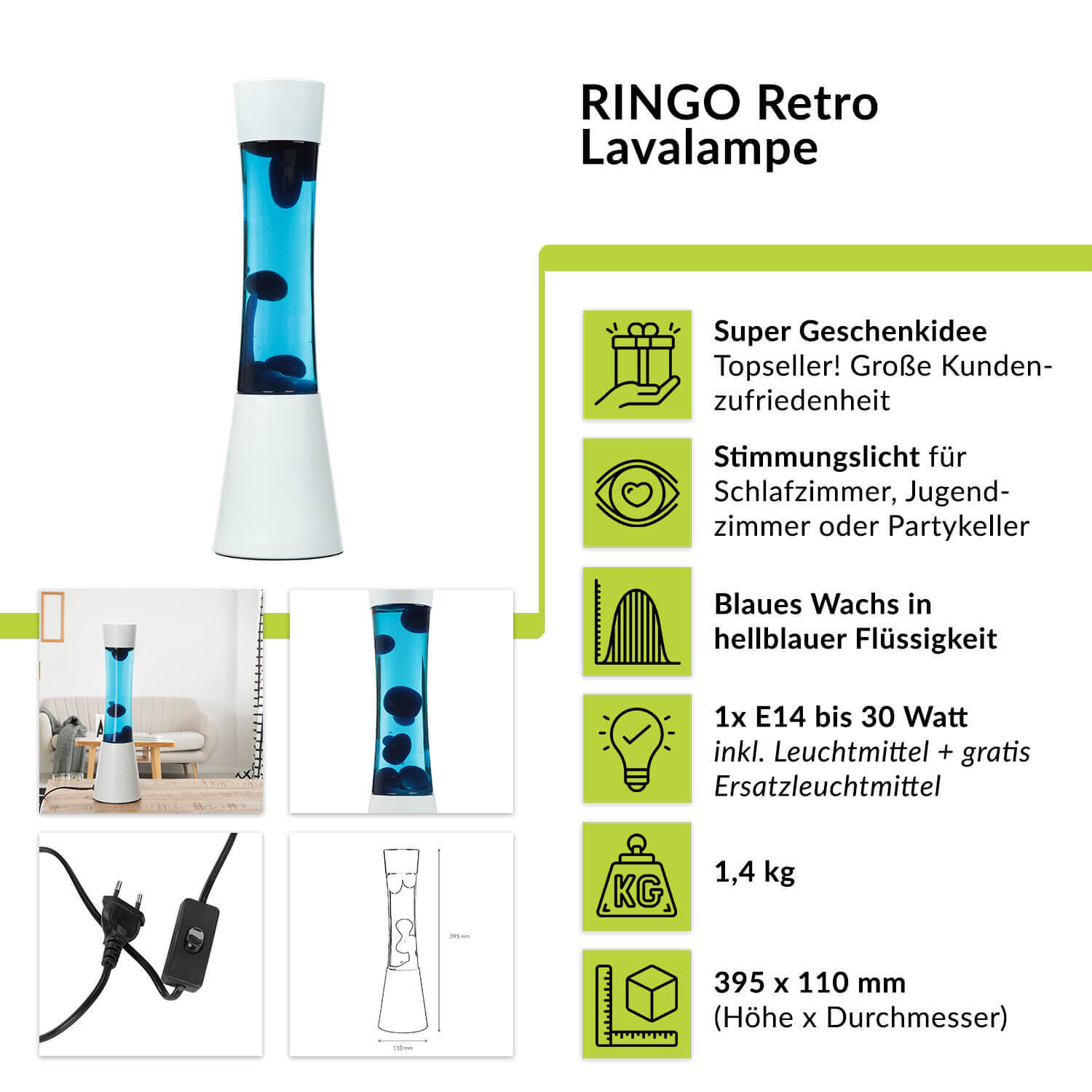 Lavalampe "Ringo" in weiß blau