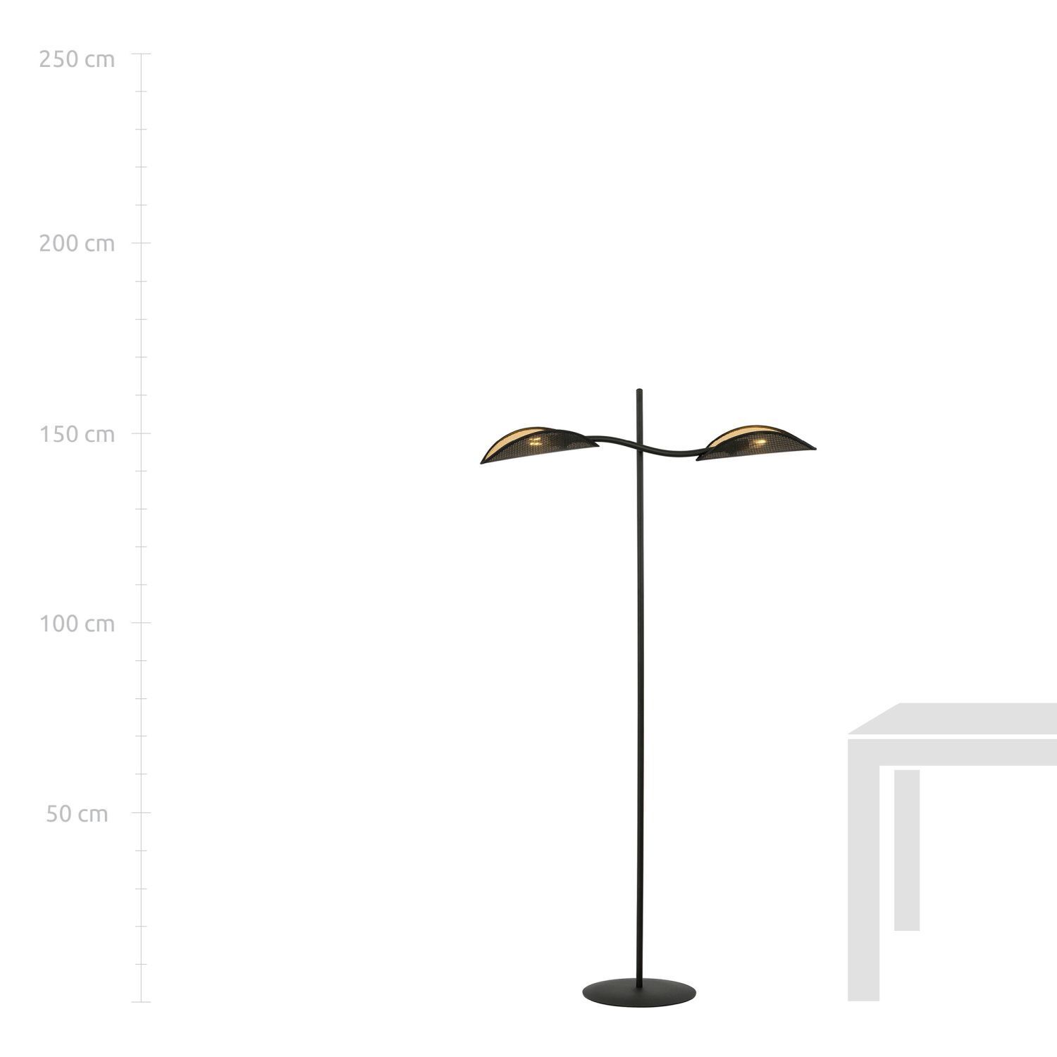 Lampadaire tissu métal 150 cm petit bras pivotant noir or Lampe