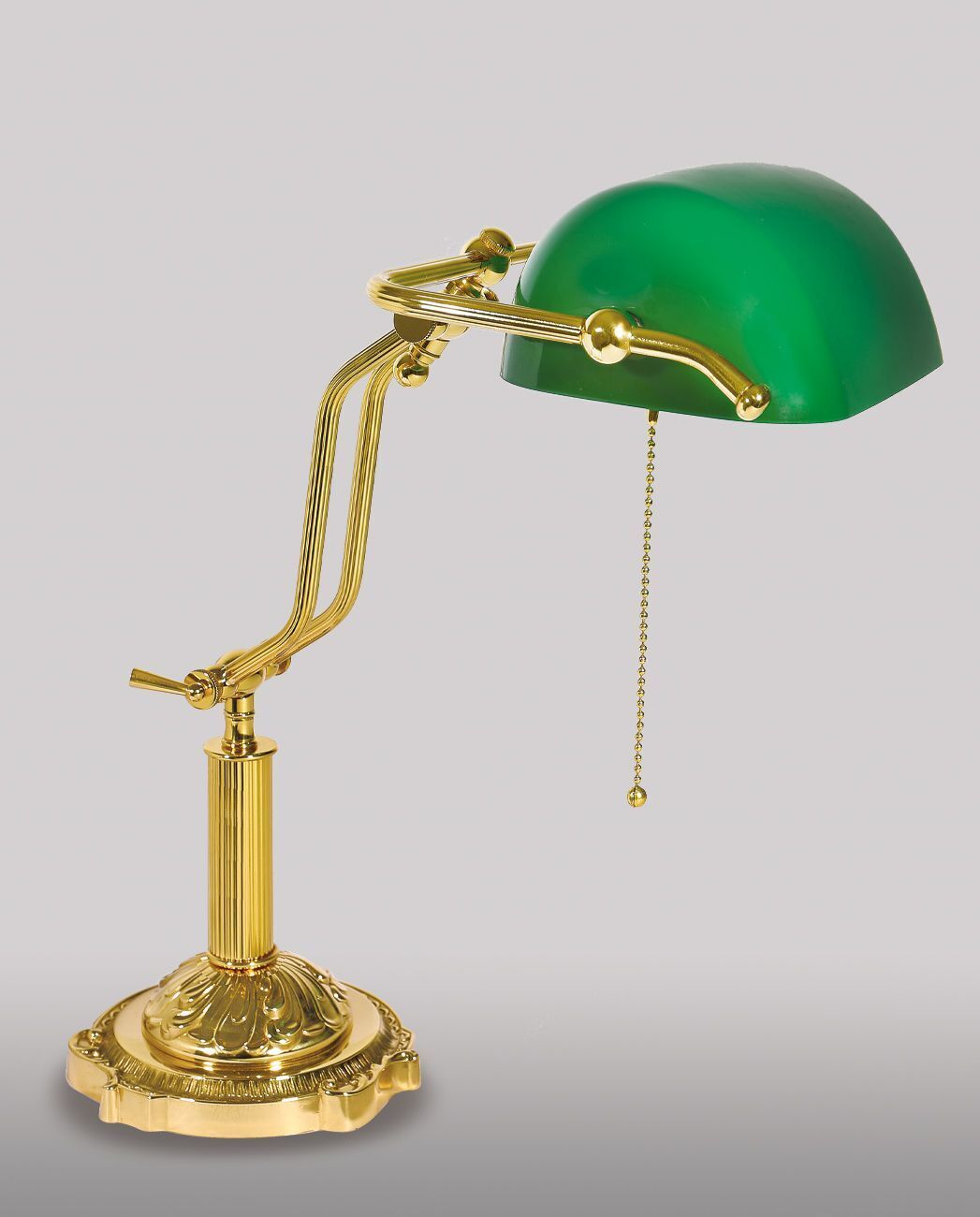 Schreibtischlampe, Grün, Gold, Lampenschirm, Kettenzug