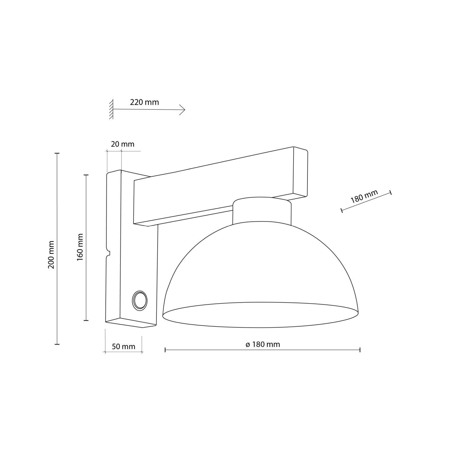 Wandlampe, Wandlampe mit Schirm, Klemmleuchte, Belüftete Wandlampe, 180 mm Schirmdurchmesser