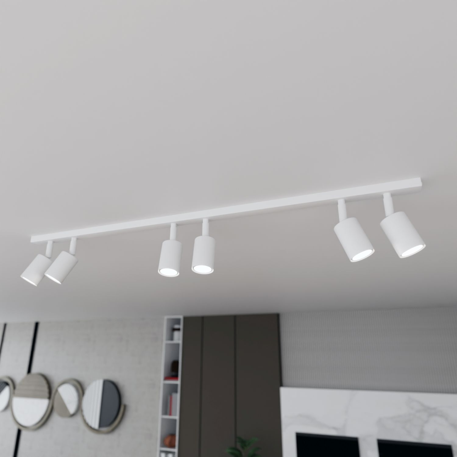 Deckenstrahler Weiß 116 cm lang Metall GU10 6-flammig