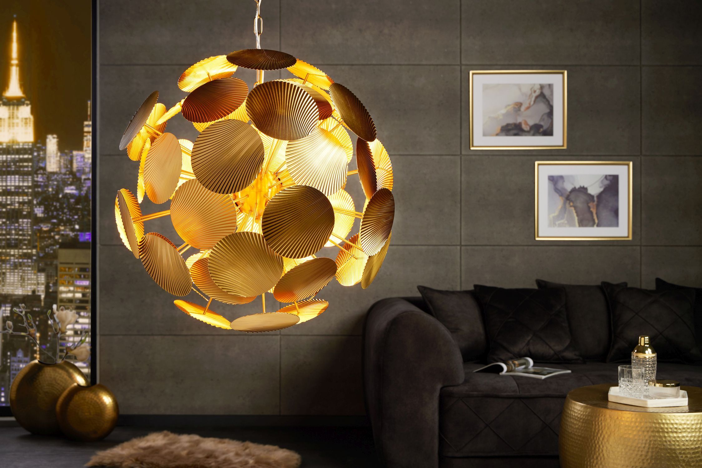 hängelampe, goldfarben, dekorlampe, wohnzimmer, runde lampe