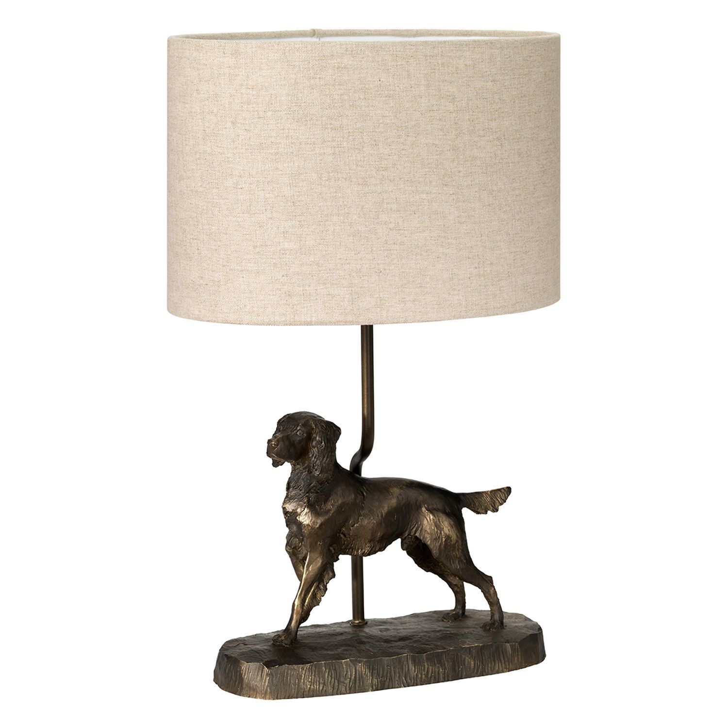 Tischlampe E27 48 cm Natur Bronze antik aus Jute Resin Lampe, Tischlampe, Hund, Haustier, Lampenschirm