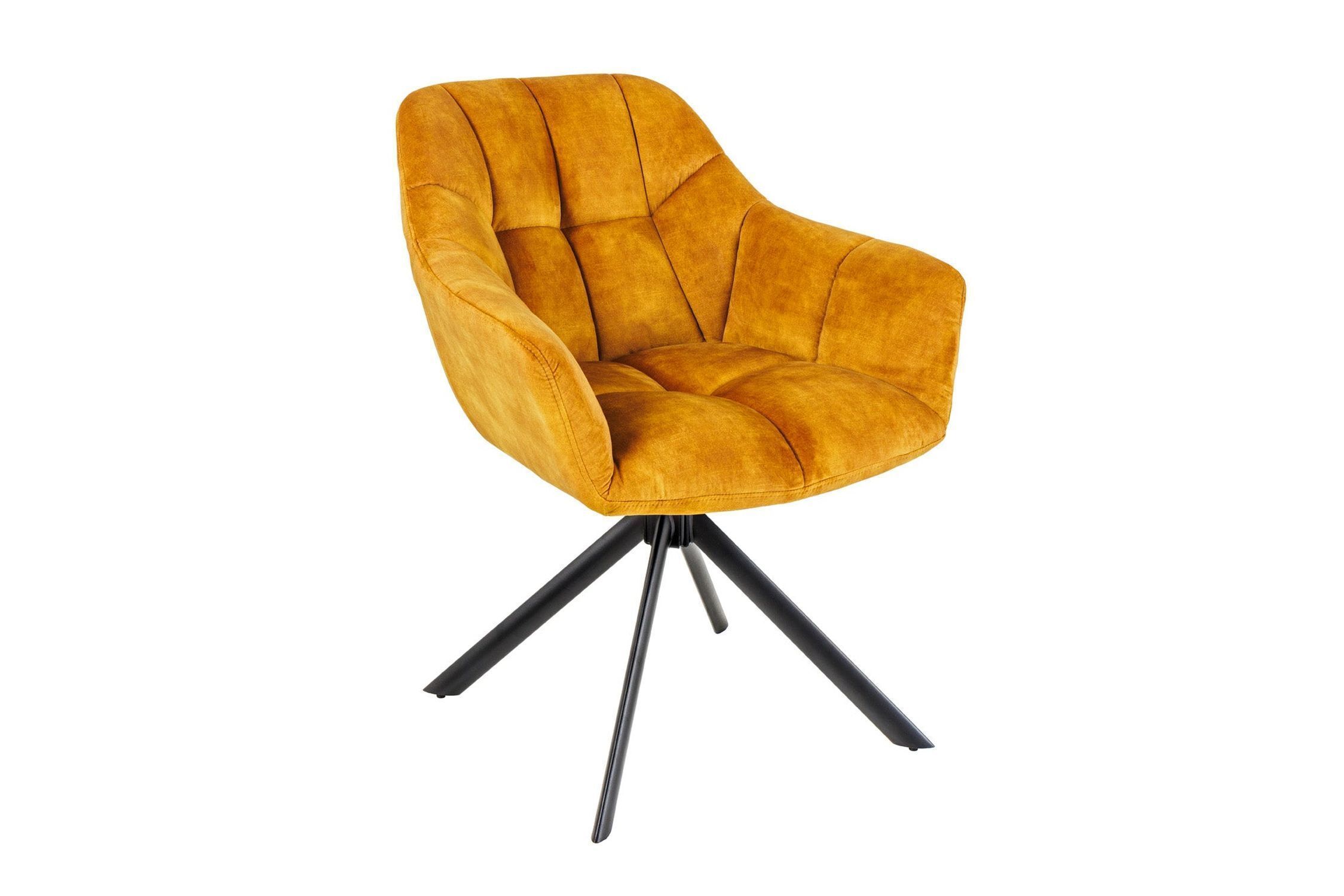 Chaise pivotante velours métal sans roulettes jaune noir rétro