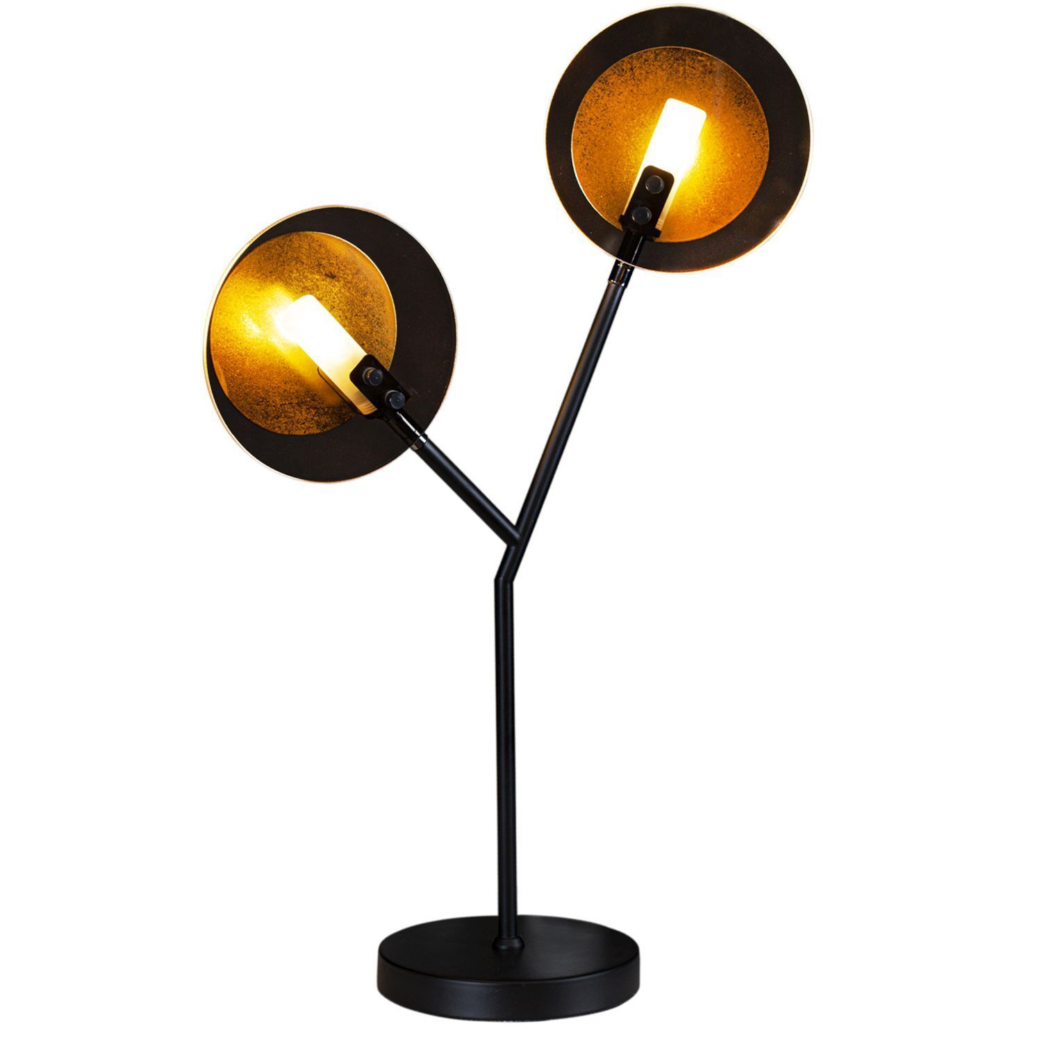 Lampe de table à 2 flammes 59 cm noir or en verre métal