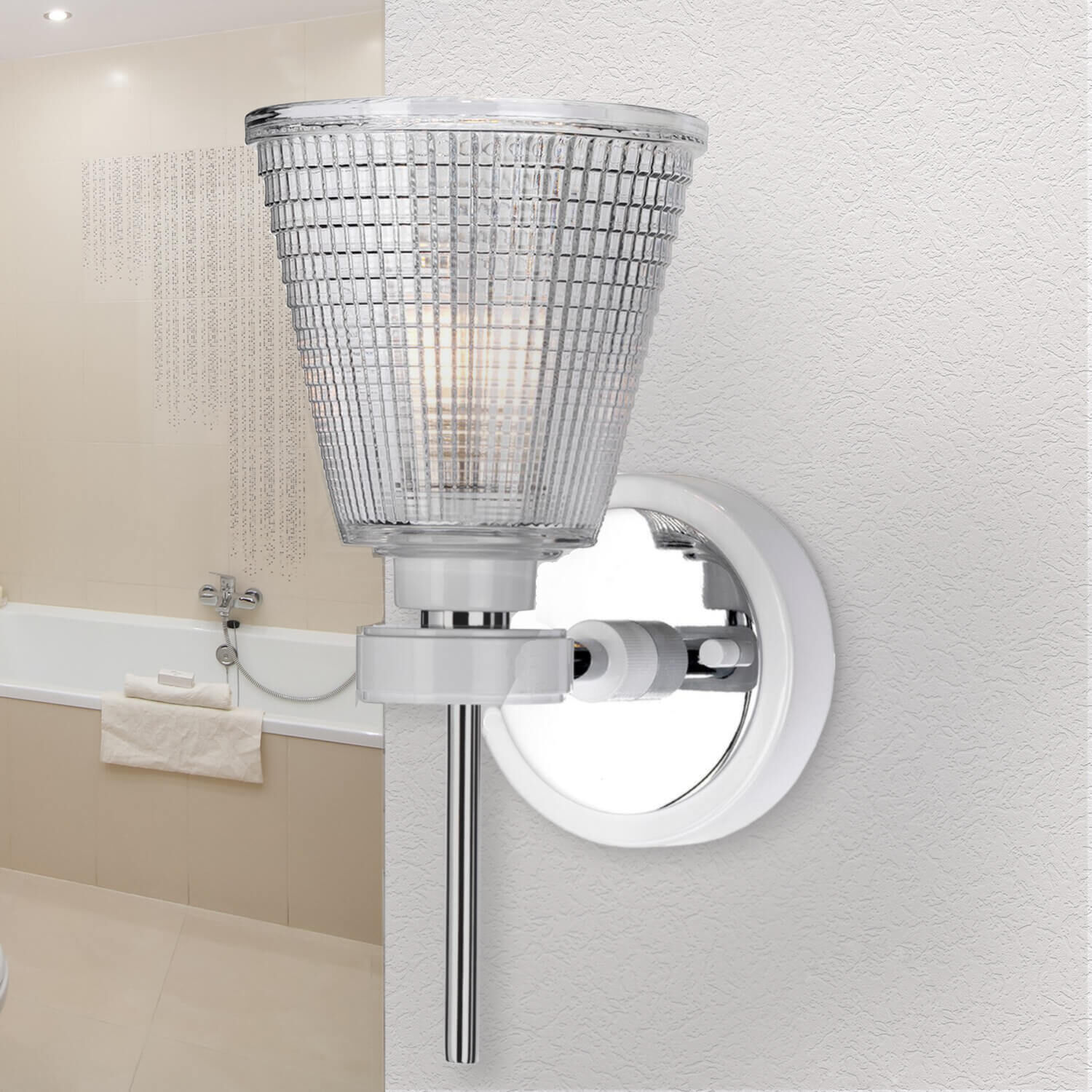 Lampe LED salle de bain verre IP44 chrome blanc ajustable