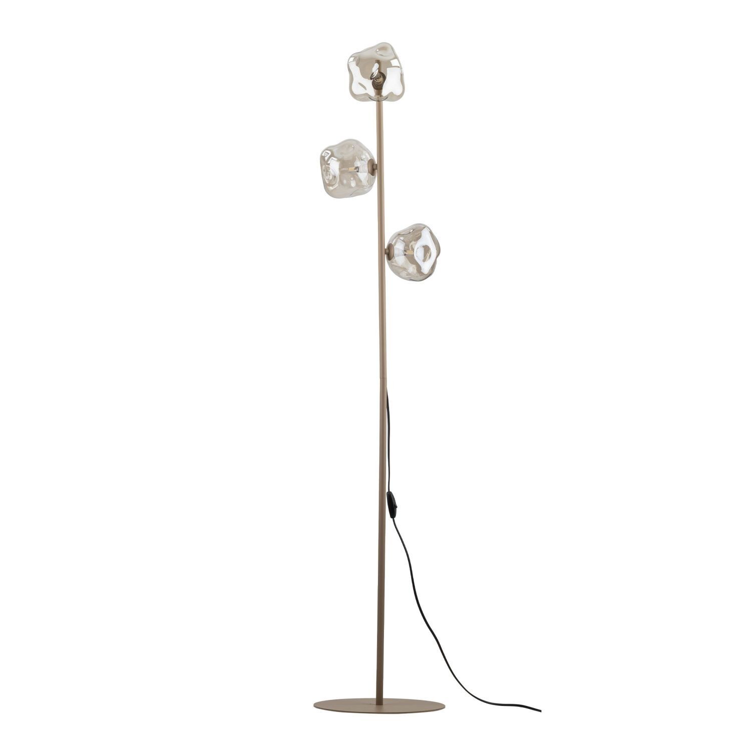 Stehleuchte modern Metall Beige 151 cm G9 3-flammig Stehlampe, Bodenlampe, Glas-Kugeln, Mehrfach-Lampe, Neutrale Farbe
