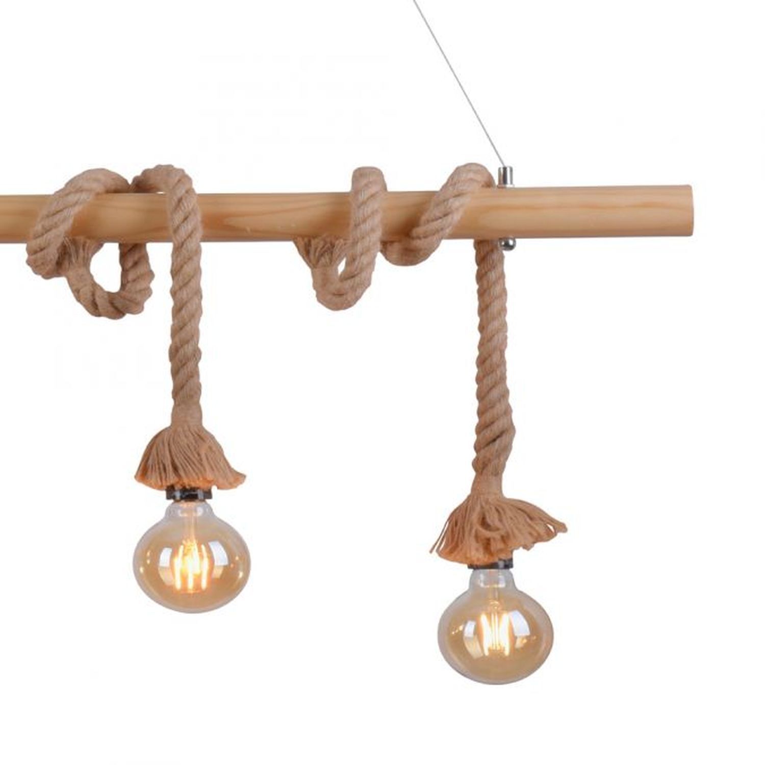 Suspension vintage poutre en bois corde E27 100 cm