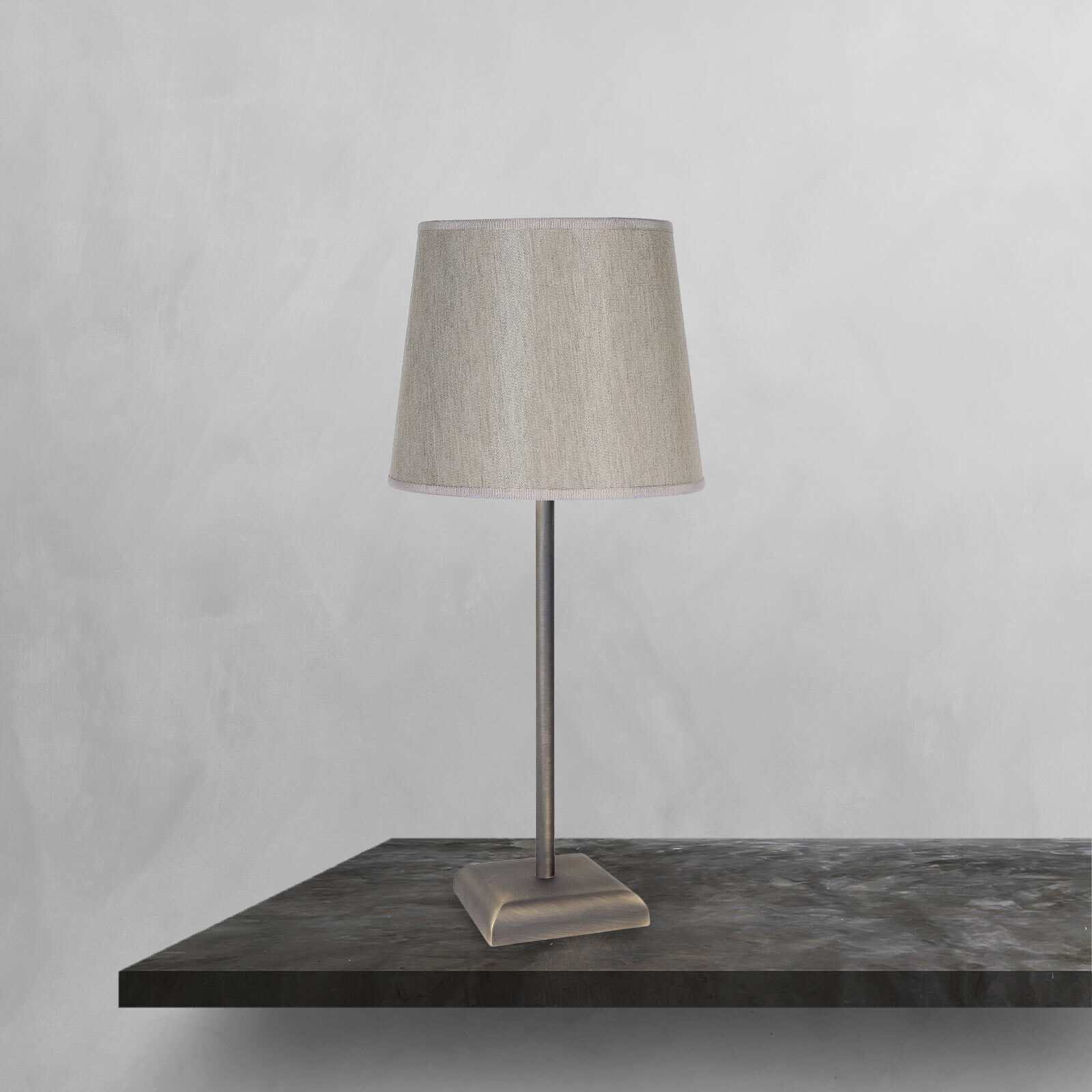 Tischlampe in Bronze matt Beige E27 45 cm Messing Stoff Lampe, Tischlampe