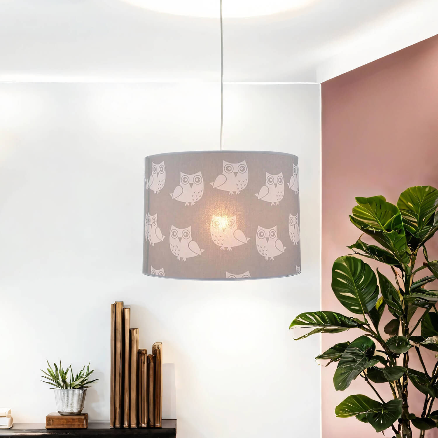 Graue Kinderlampe Eule Stoff Mädchen Grau Weiß Lampe, Drinnen, Innenarchitektur, Klebeband, Pflanze