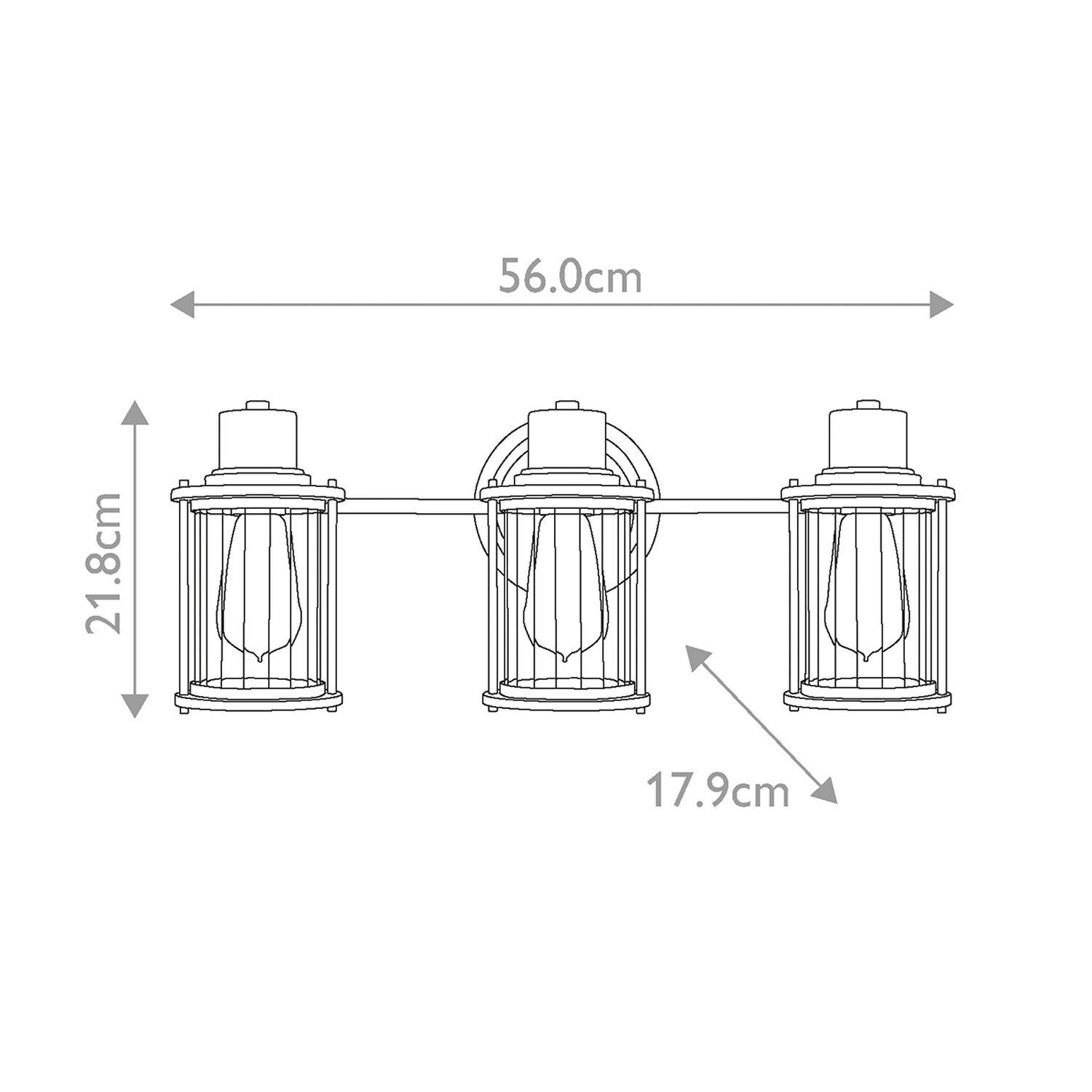 Badleuchte Wand Metall Glas IP44 B: 56 cm 3-flammig länglich luminária, luz pendente, três lâmpadas, arandelas, iluminação de teto