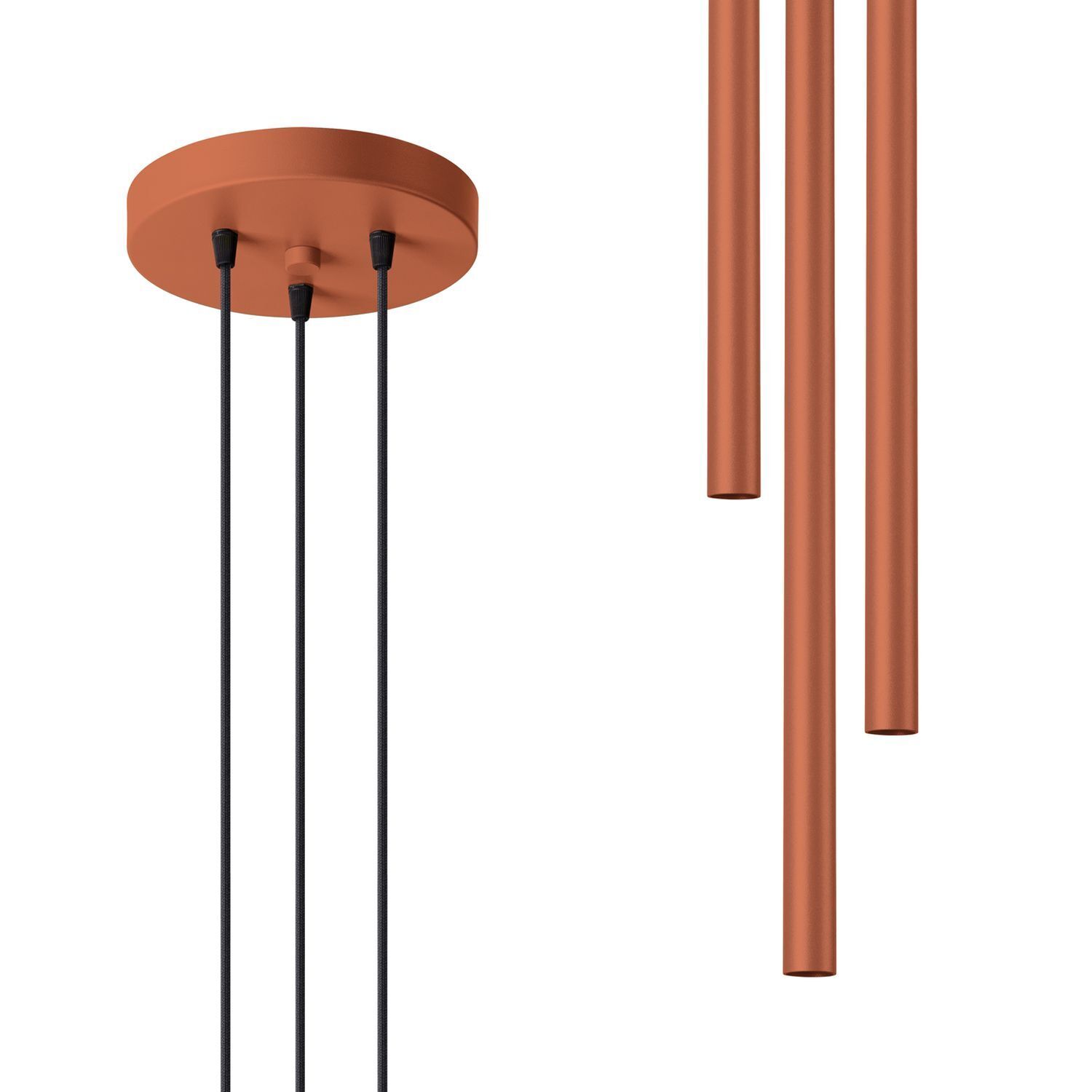 Runde Hängelampe Stahl Ocker G9 L:19,5 cm 3-flammig pendant light, kupferfarbene Farbe, drei hängende rohre, deckenmontage, schwarzes kabel
