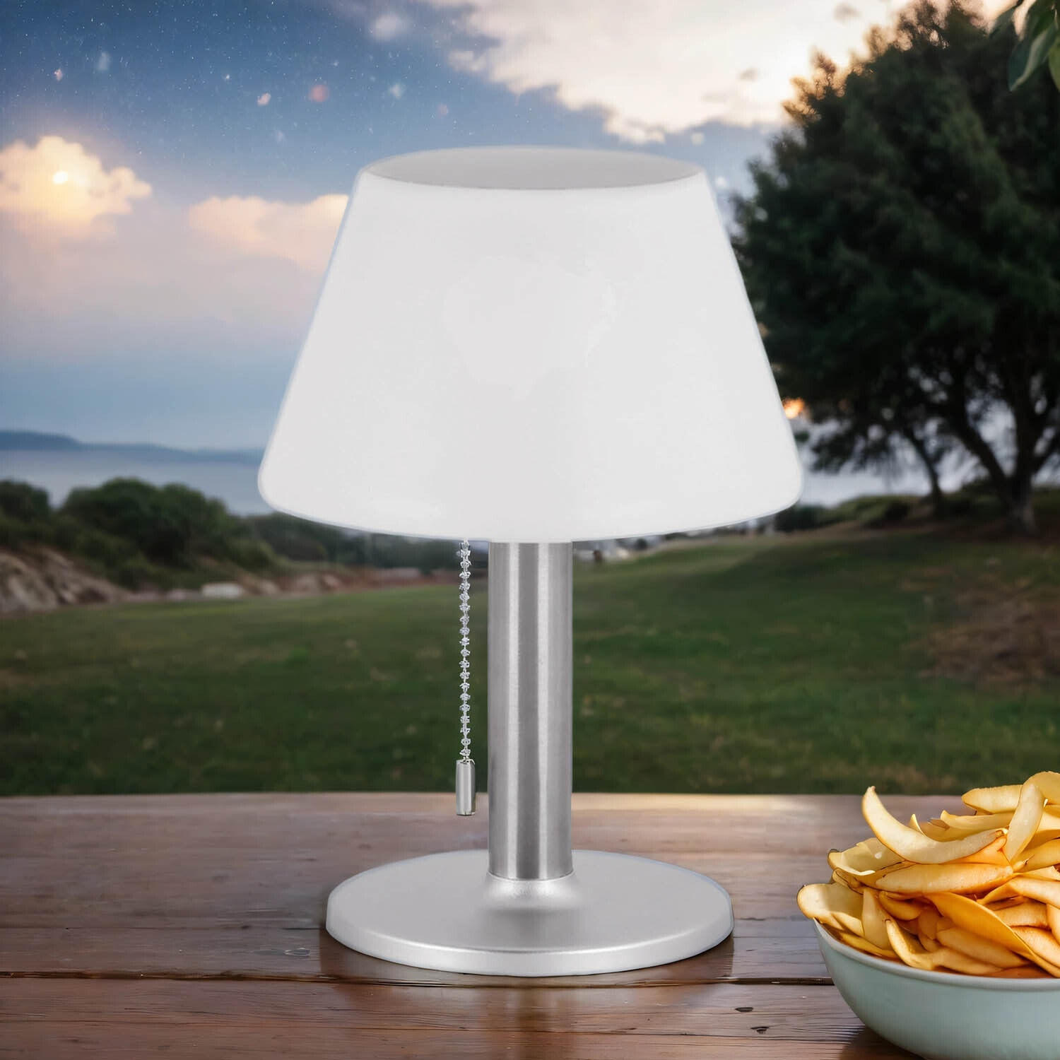 Lampe de table solaire portable Batterie LED IP44 28 cm de haut Interrupteur à tirette