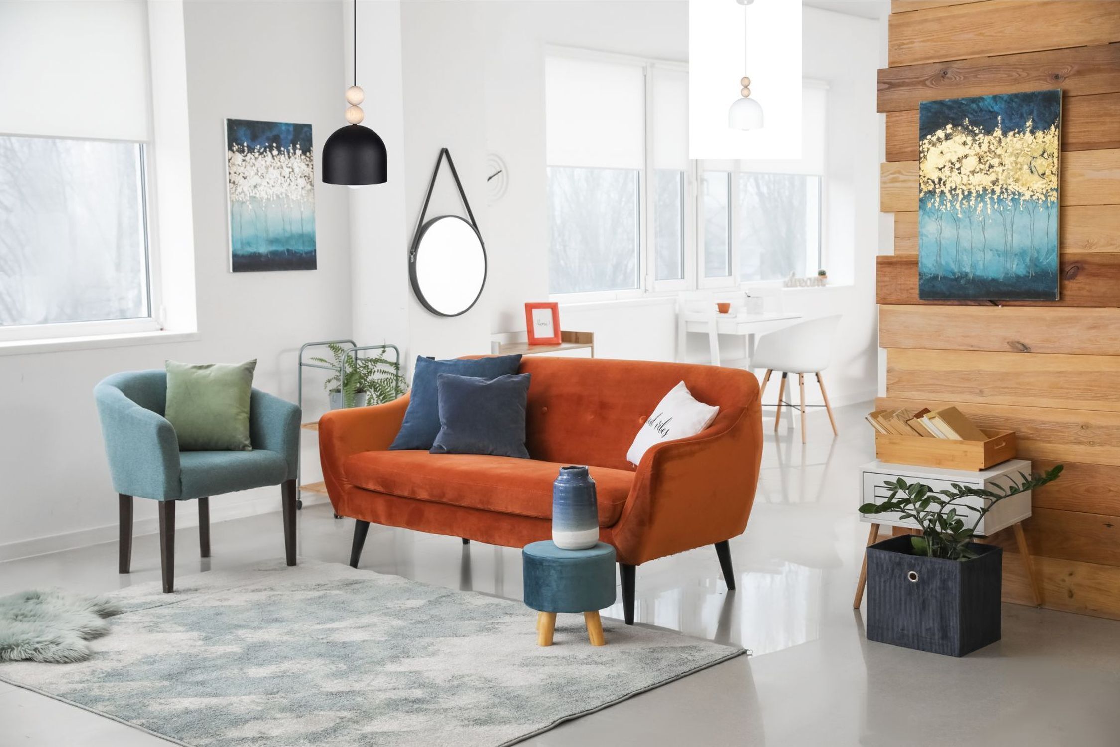 Dekoration für Zuhause, Innenarchitektur, Wohnzimmer, Couch, Tabelle