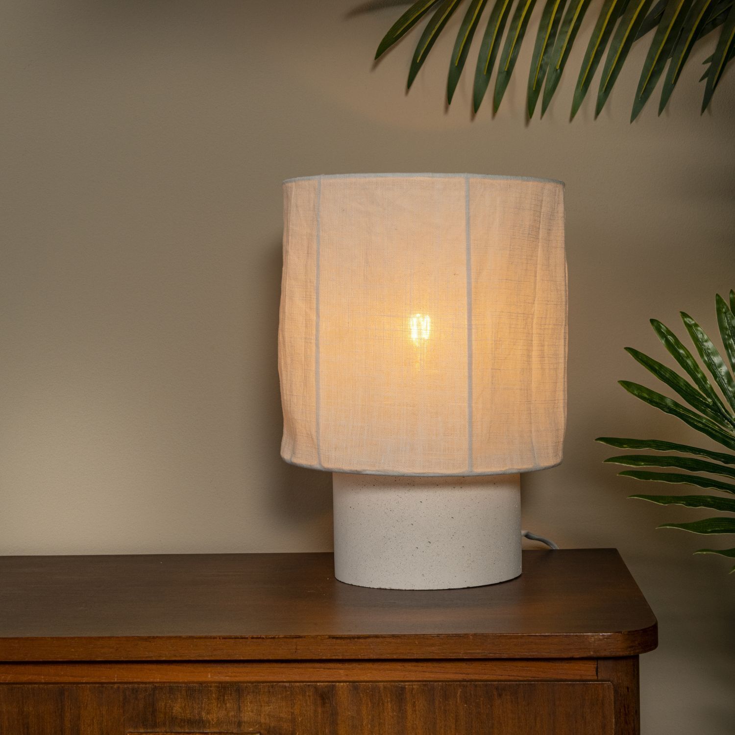 Tischleuchte Stoff Weiß E14 H:28 cm Landhaus edel Lampe, Tischlampe