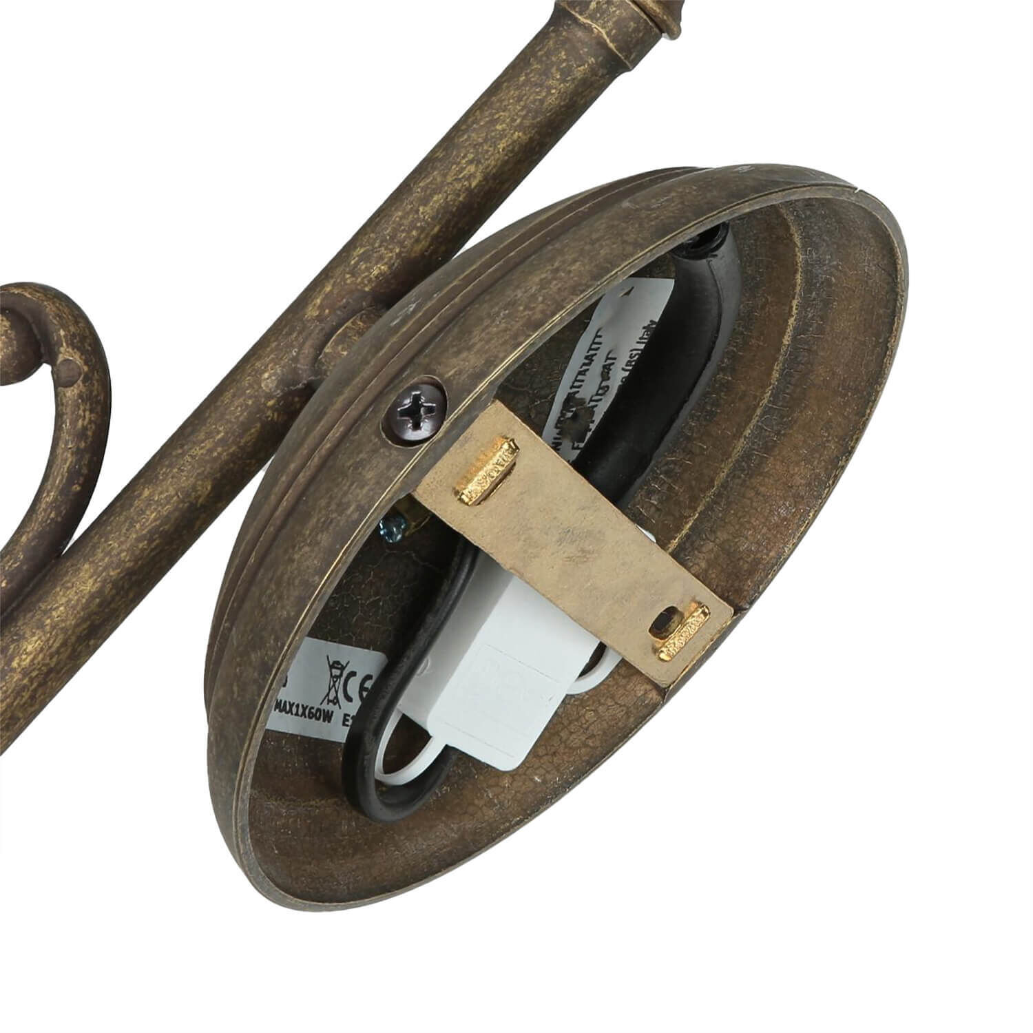 Wandlampe Weiß Glasschirm aus Echt-Messing Antik Maschine, Rad