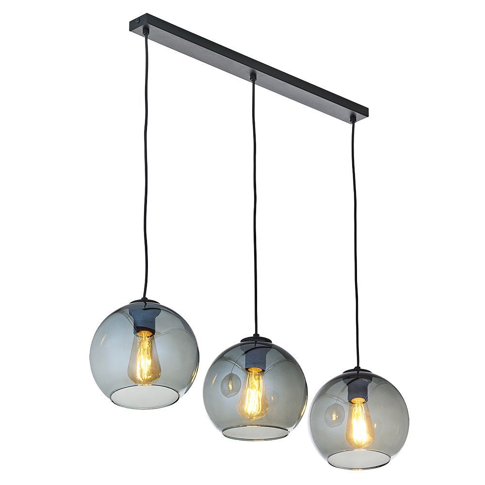 Suspension 3 flammes E27 noir graphite verre métal