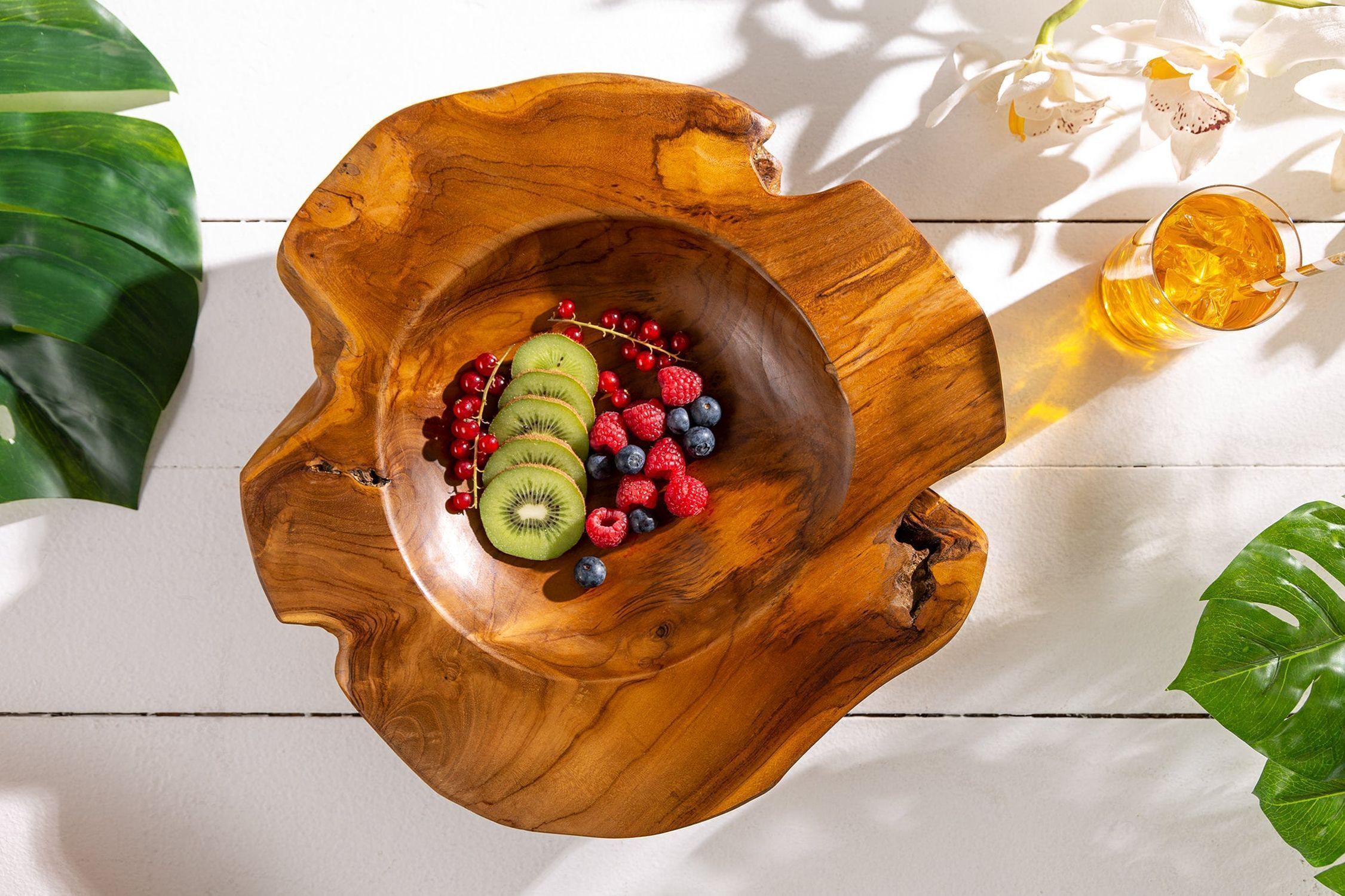 Coupe décorative en teck faite à la main L : 40 cm Pièce unique Hartholz, Holz, Essen, Präsentation des Essens