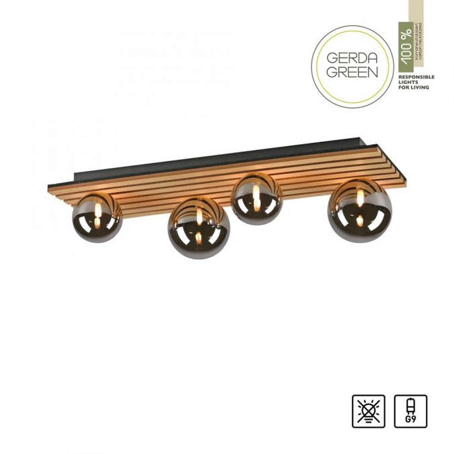 Lampe de plafonnier confortable Boules de verre Bois G9 80 cm Naturel