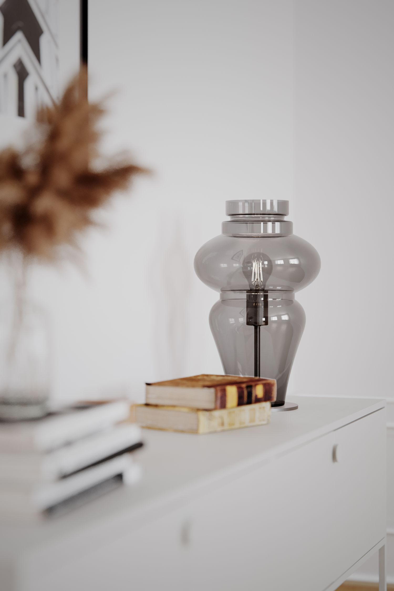 Lampe, Glas, Grau, Tischdeko, Lampenschirm oder Lampenbasis