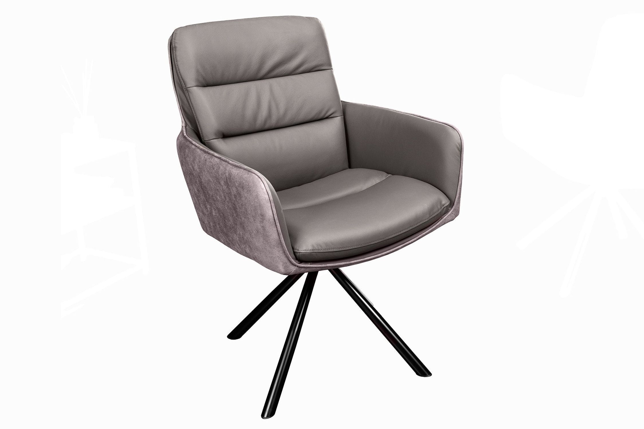 Bürostuhl Taupe Schwarz aus Leder Stoff Metall ohne Rollen