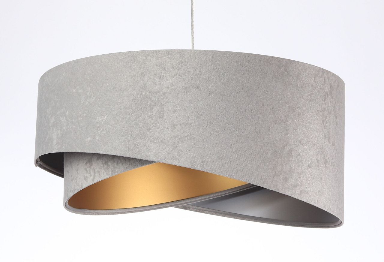 Lampe à suspendre E27 tissu rond Ø 50 cm gris or argent
