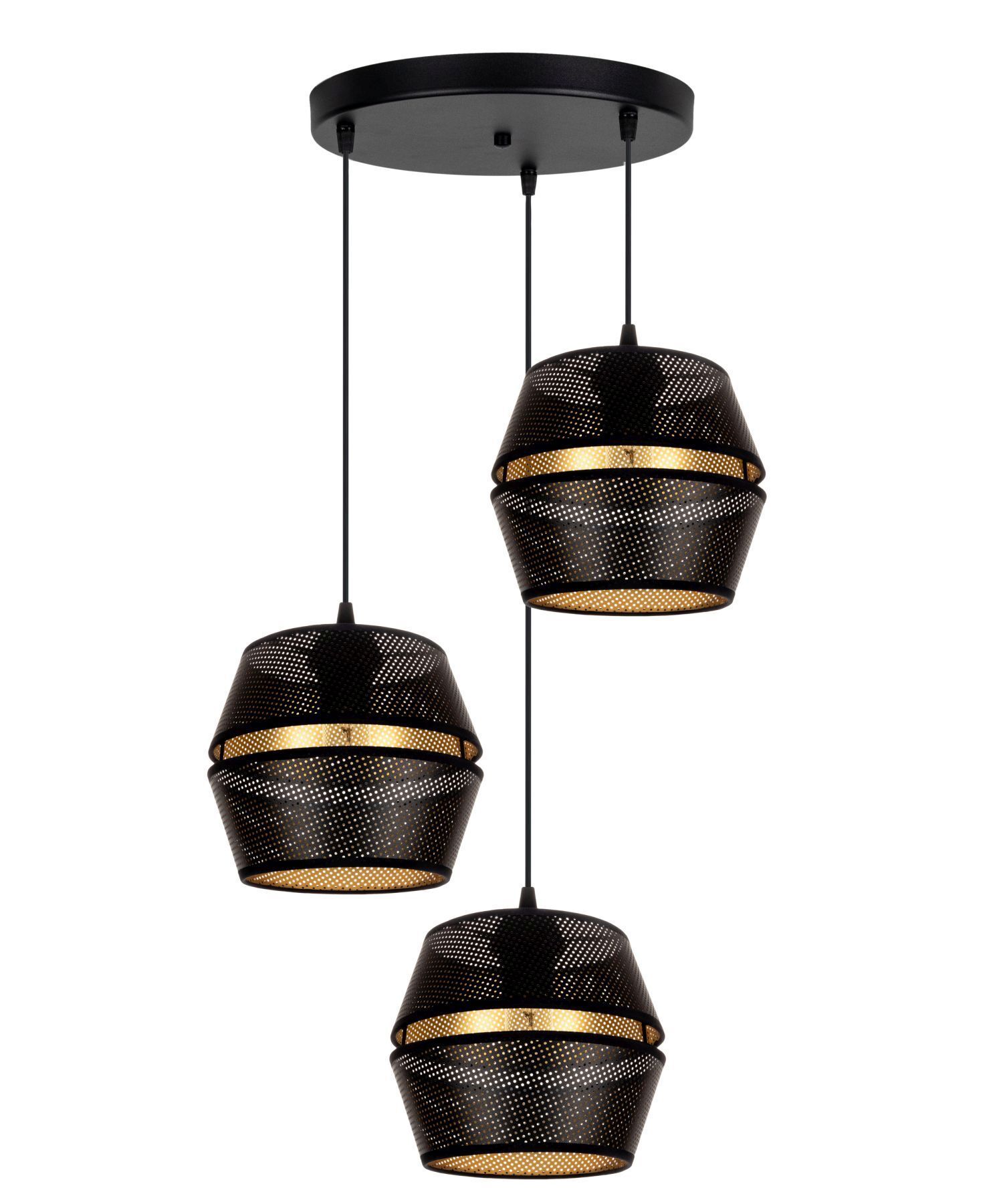 Lampe à suspendre ronde noir or métal L:45 cm E27 3-flmg