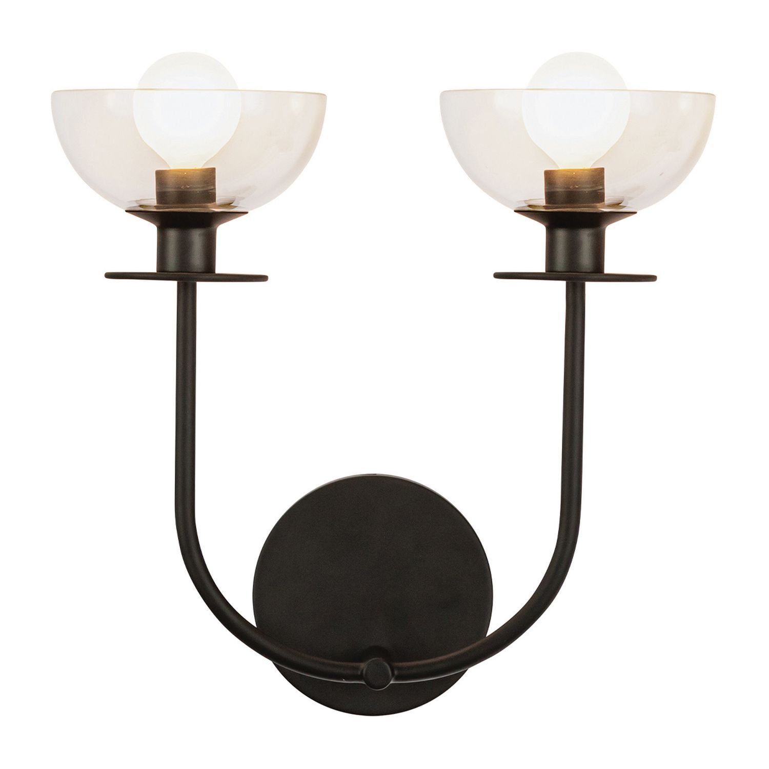 Applique murale métal verre 30,5 cm de large noir E14 2 flammes