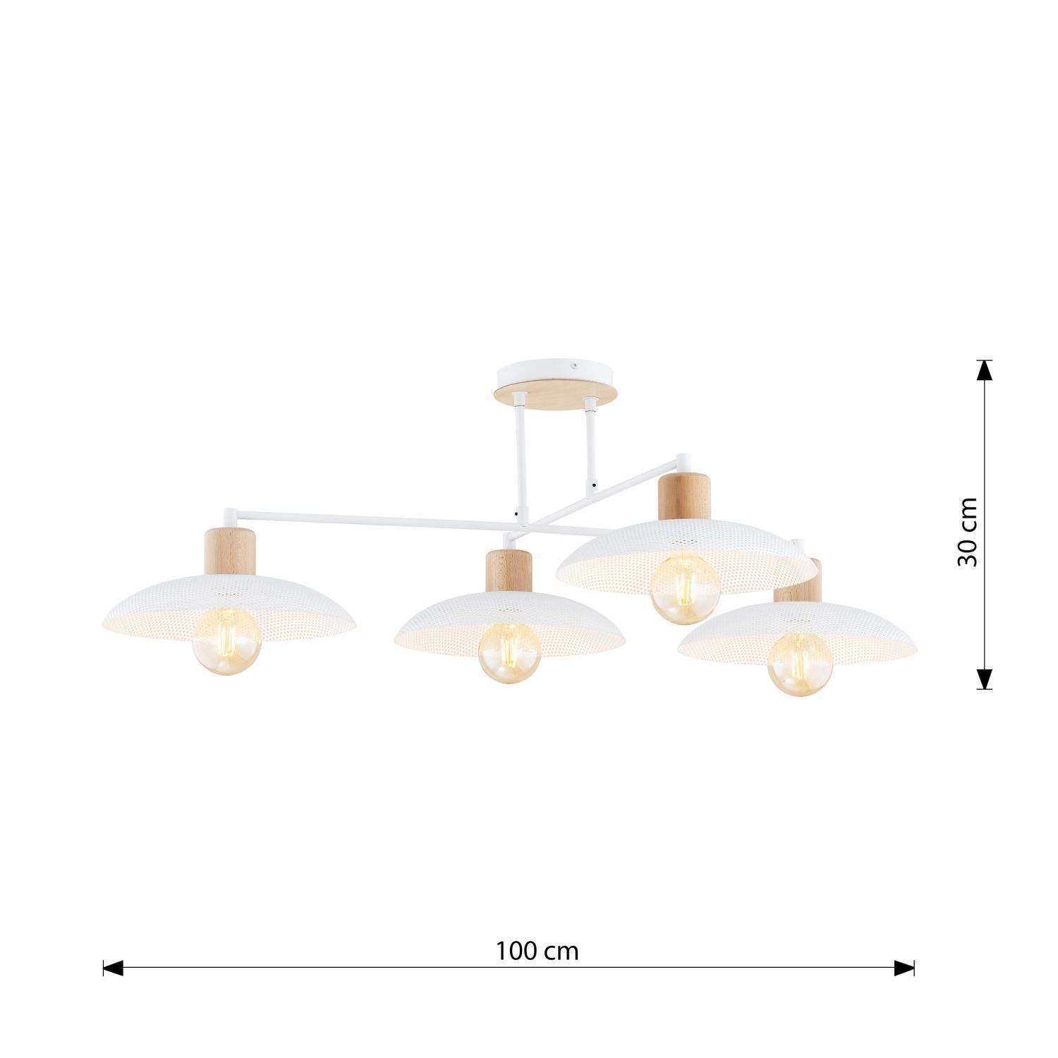 Deckenleuchte Weiß Holzoptik 100 cm groß Metall E27 4-flammig Leuchte, Deckenleuchte