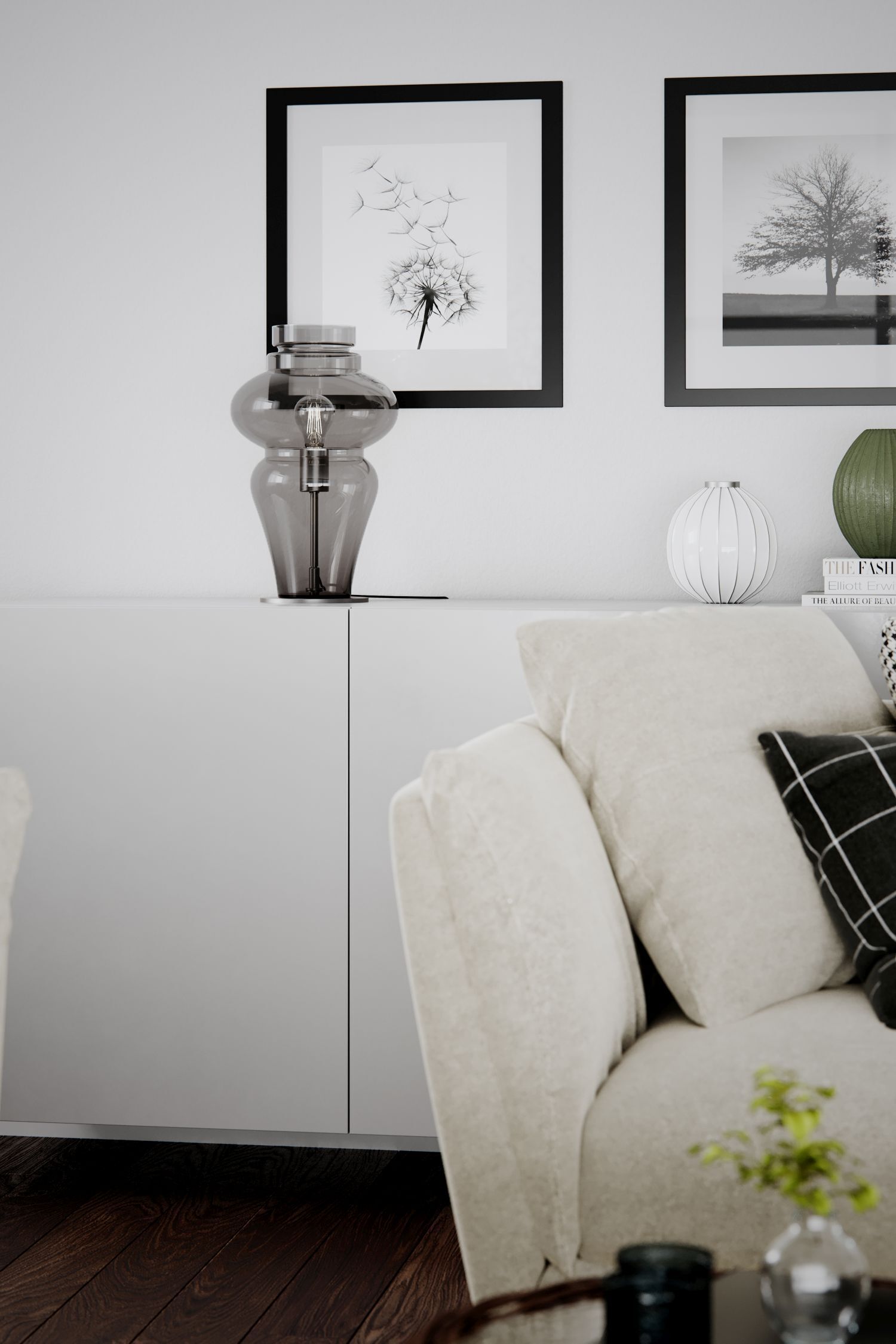 Tischleuchte Rauchglas Metall 40,6 cm E27 Kabelschalter Innenarchitektur, Wohnzimmer, Couch, Kissen, Dekoration für Zuhause