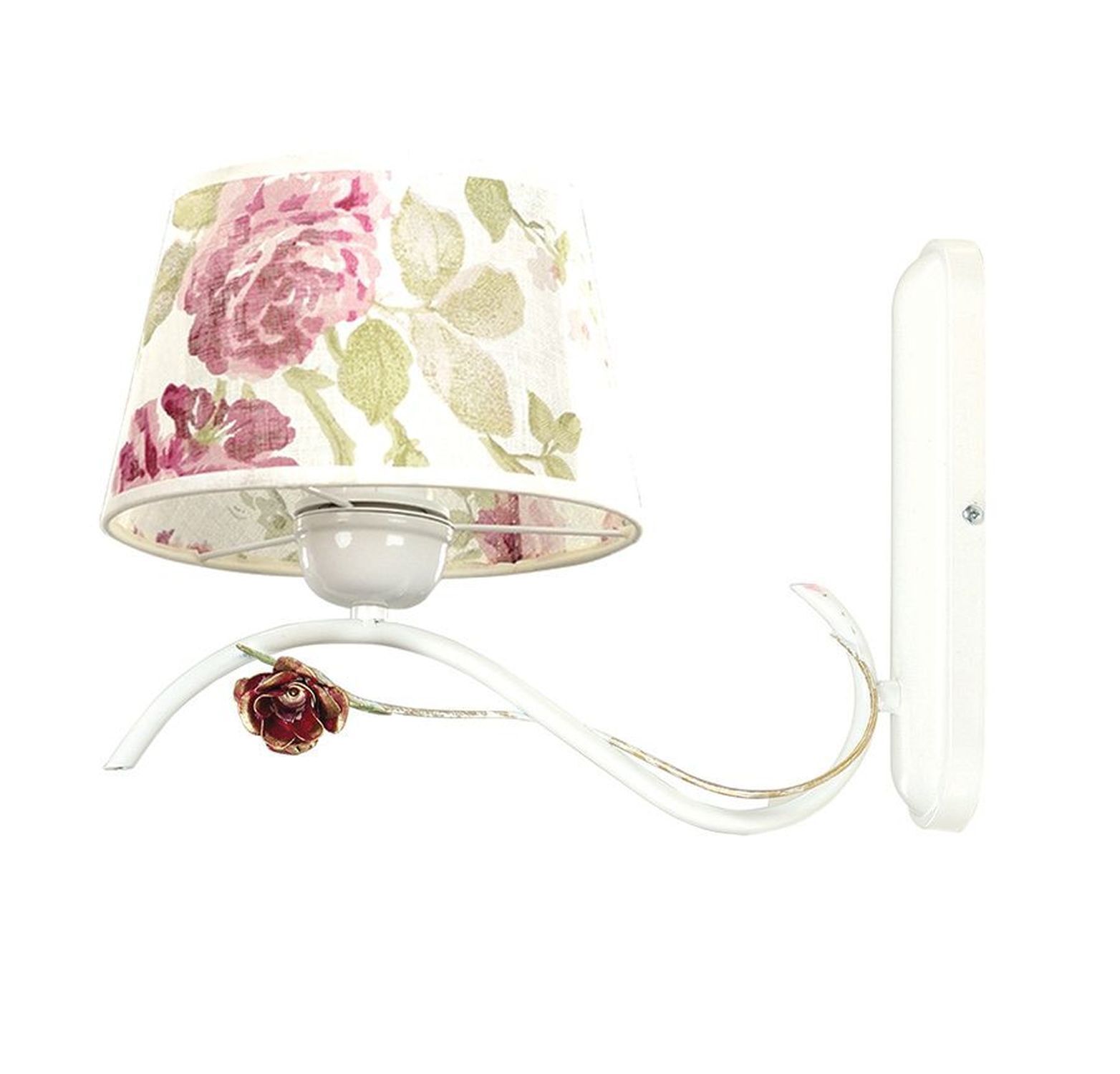 Wandlampe Landhausstil Weiß Stoff Schirm Rosen E27 Lampe, Lampenschirm, Blume, Pflanze, Rose