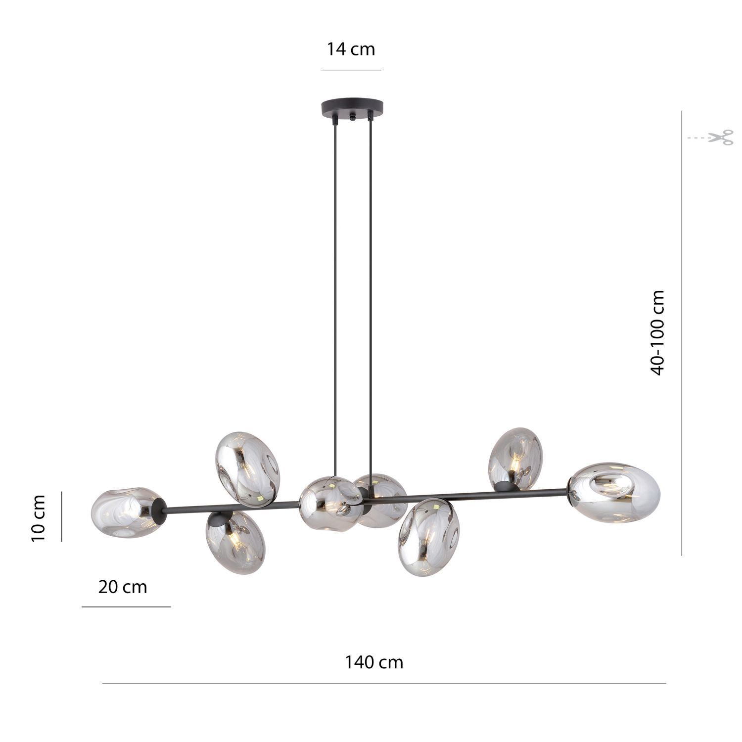 Grande lampe à suspendre 140 cm de long réglable en hauteur E14