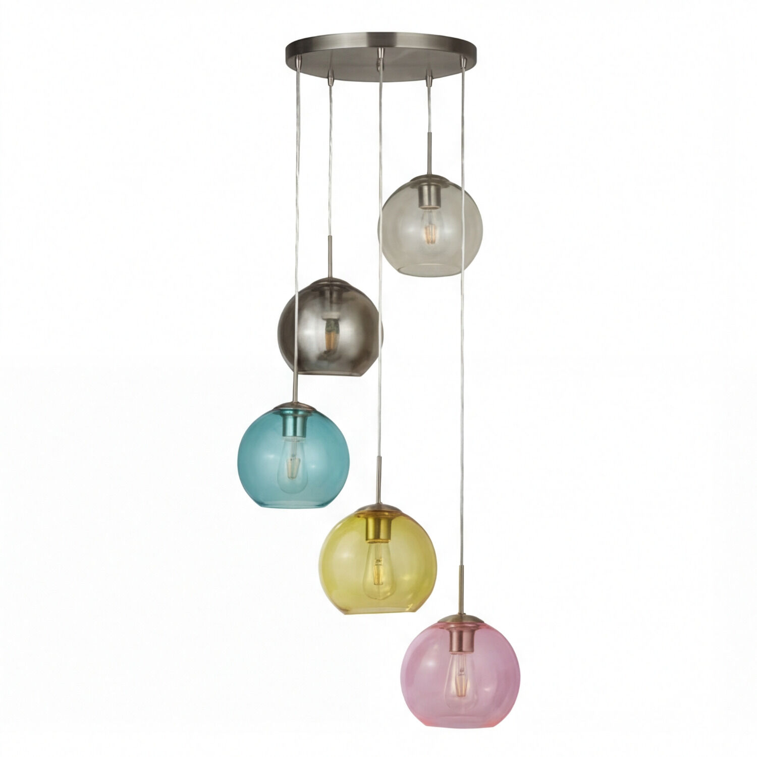 Hängeleuchte Glas Ø 50 cm 5-flammig E27 Bunt Chrom pendant light, mehrfarbige gläser, glas schirm, hängelampe, fünf flammige kronleuchter