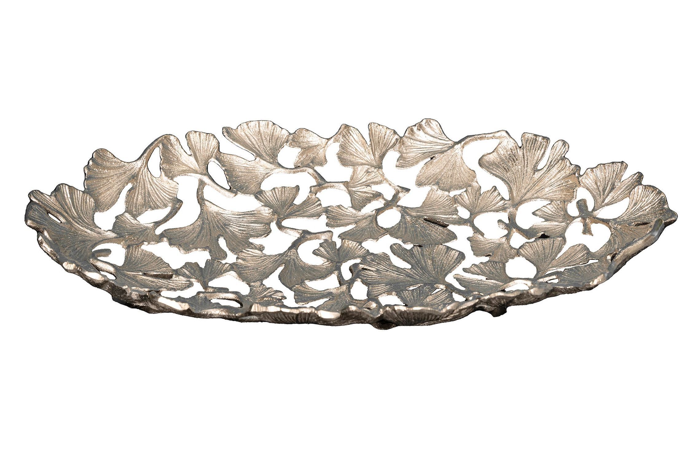 Déco bol métal fait main 40 cm de long en argent Ginko