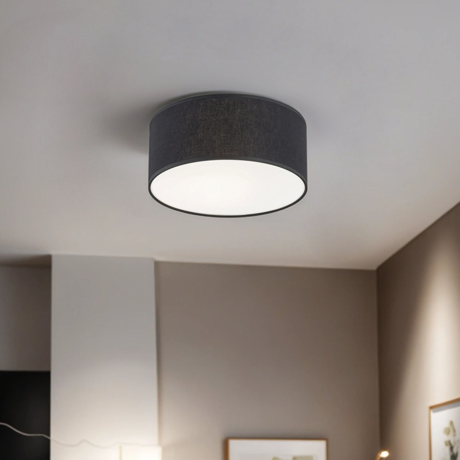 Deckenlampe Stoffschirm Ø31 cm rund E27 in Schwarz Deckenleuchte, Lampe