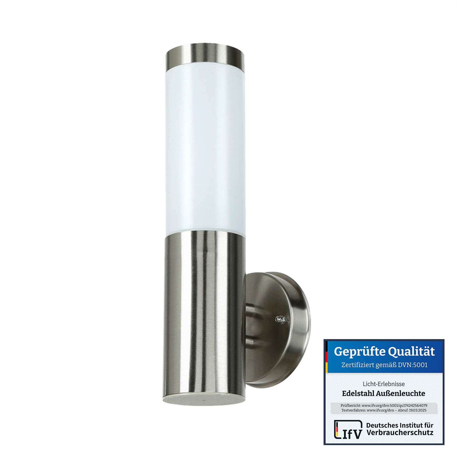 aussenwandleuchte-aussenlampe-brighton-edelstahl-ip44-4 Außenleuchte, Wandleuchte, Edelstahl, Rundlicher Glaskörper, Schaftblende