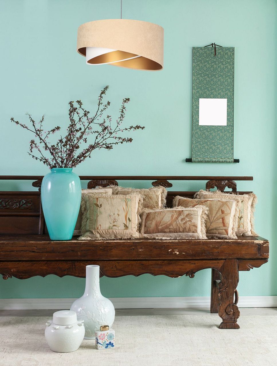 Hängelampe Stoff Beige Gold E27 rund D: 50 cm Velours Optik Innenarchitektur, Inneneinrichtung, Kissen, Lampe, Tabelle